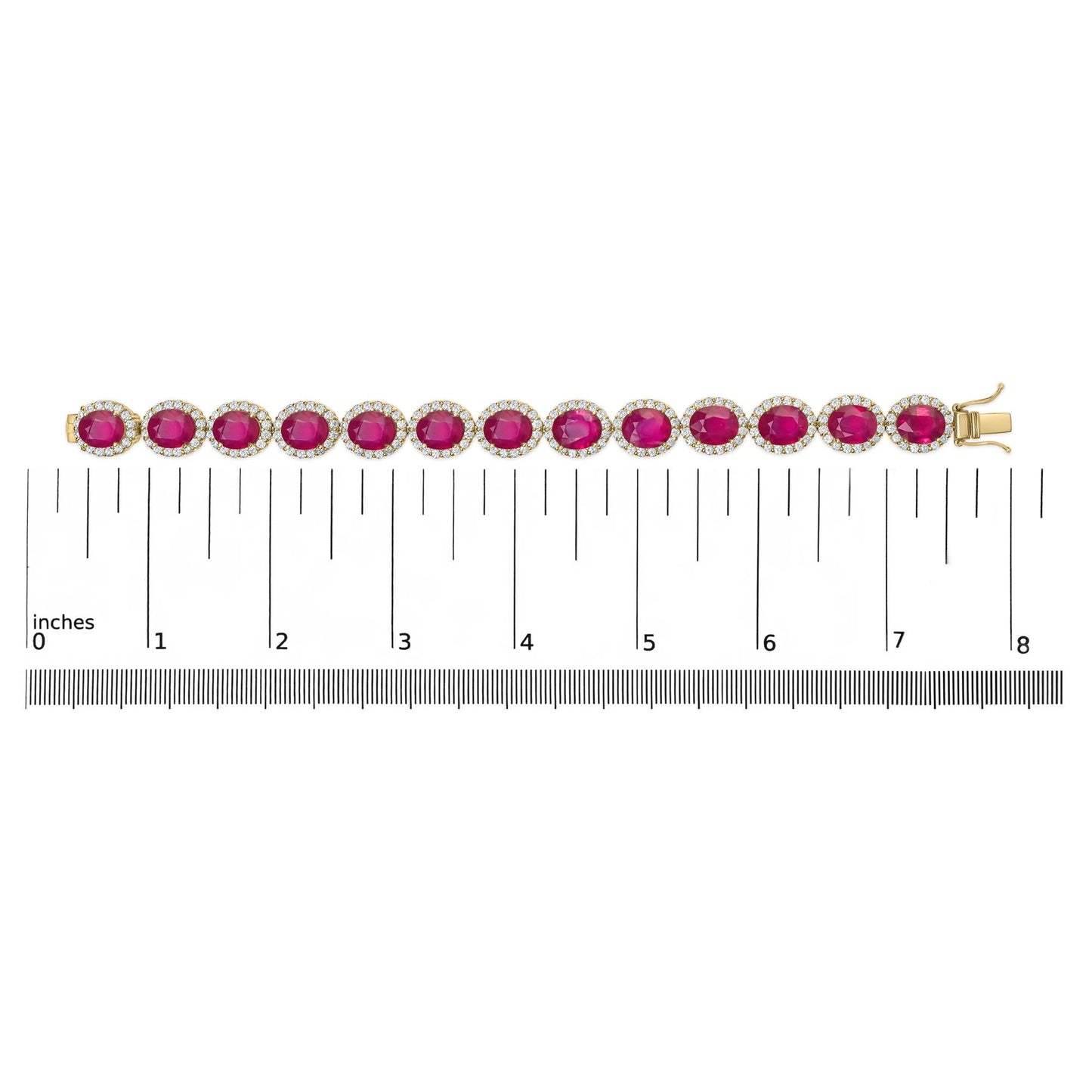 14K Yellow Gold 6 2/5 Cttw Diamond and 34.0 Cttw Oval Red Ruby Bracelet