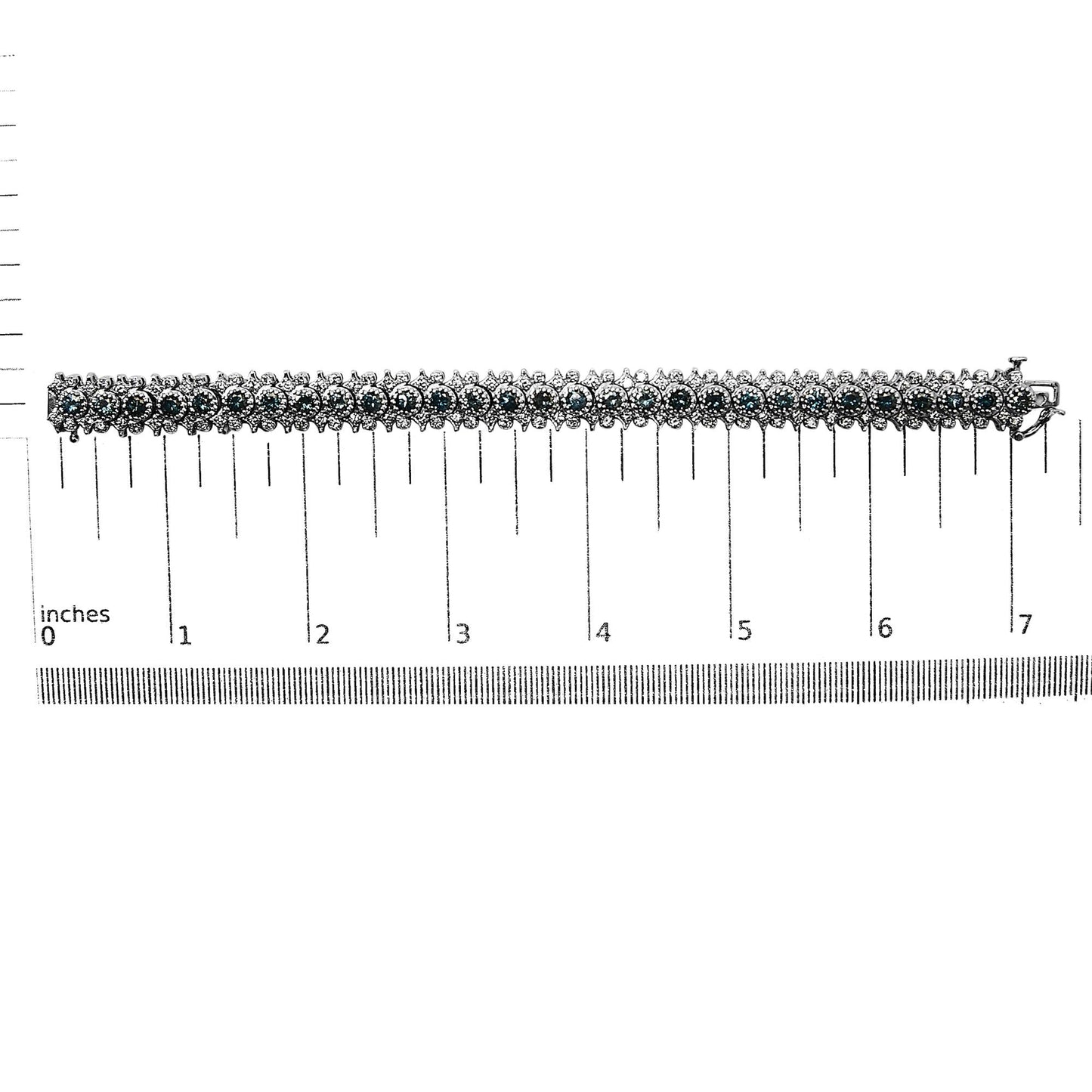 14K White Gold 10.0 Cttw Blue and White Diamond Floral Cluster Link 7" Bracelet