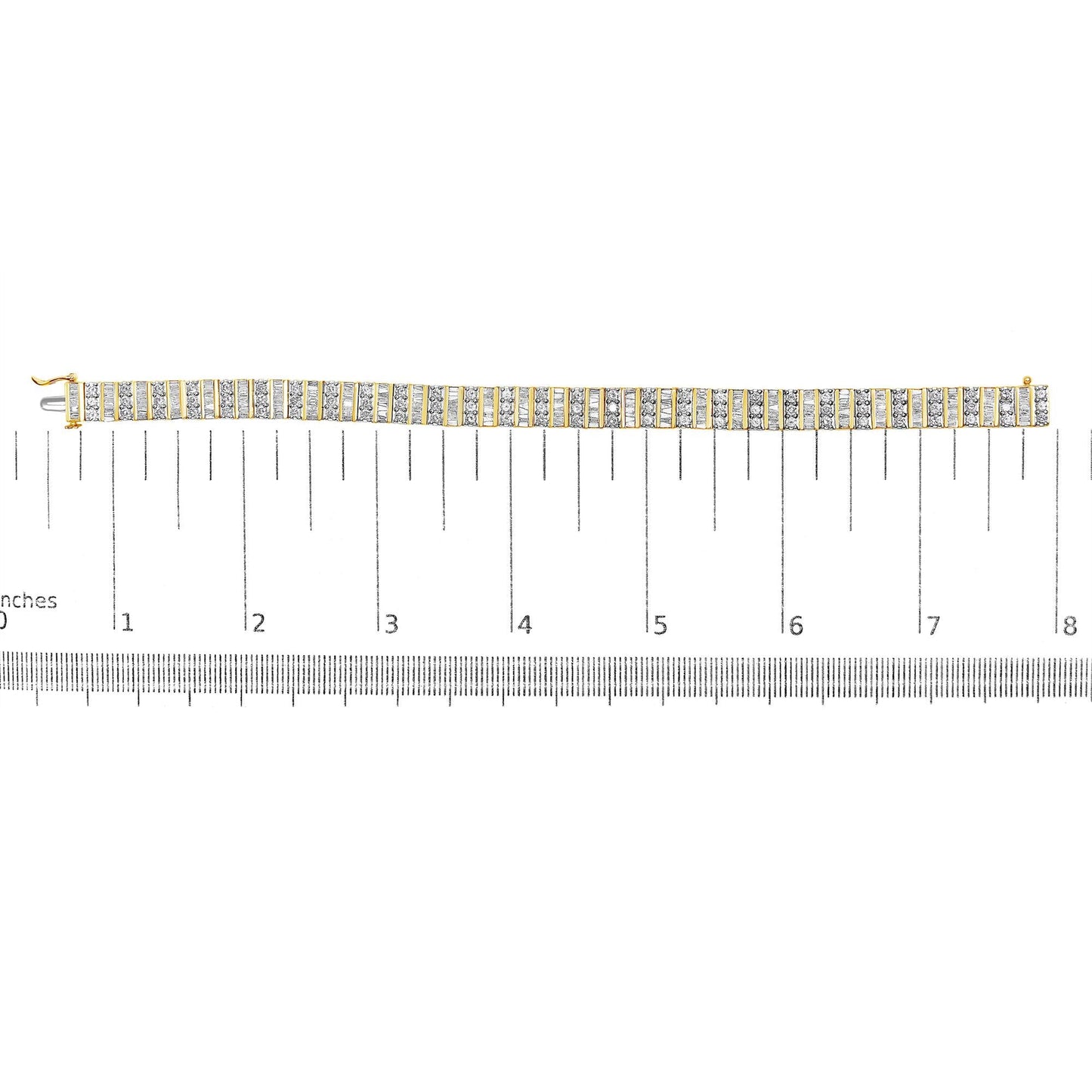 14K Yellow Gold Round and Baguette-Cut Diamond Bracelet