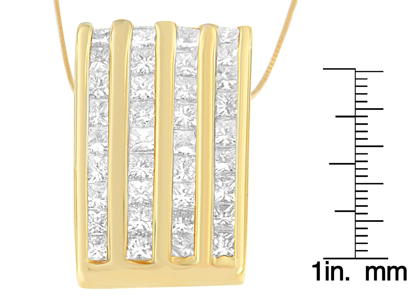 14K Yellow Gold 2 1/3 Cttw Princess Cut Diamond Block Pendant Necklace