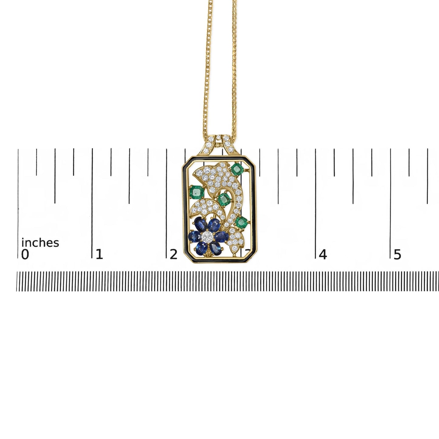 18K Yellow Gold 2 1/3 Cttw Diamond, Sapphire, and Emerald Dog Tag