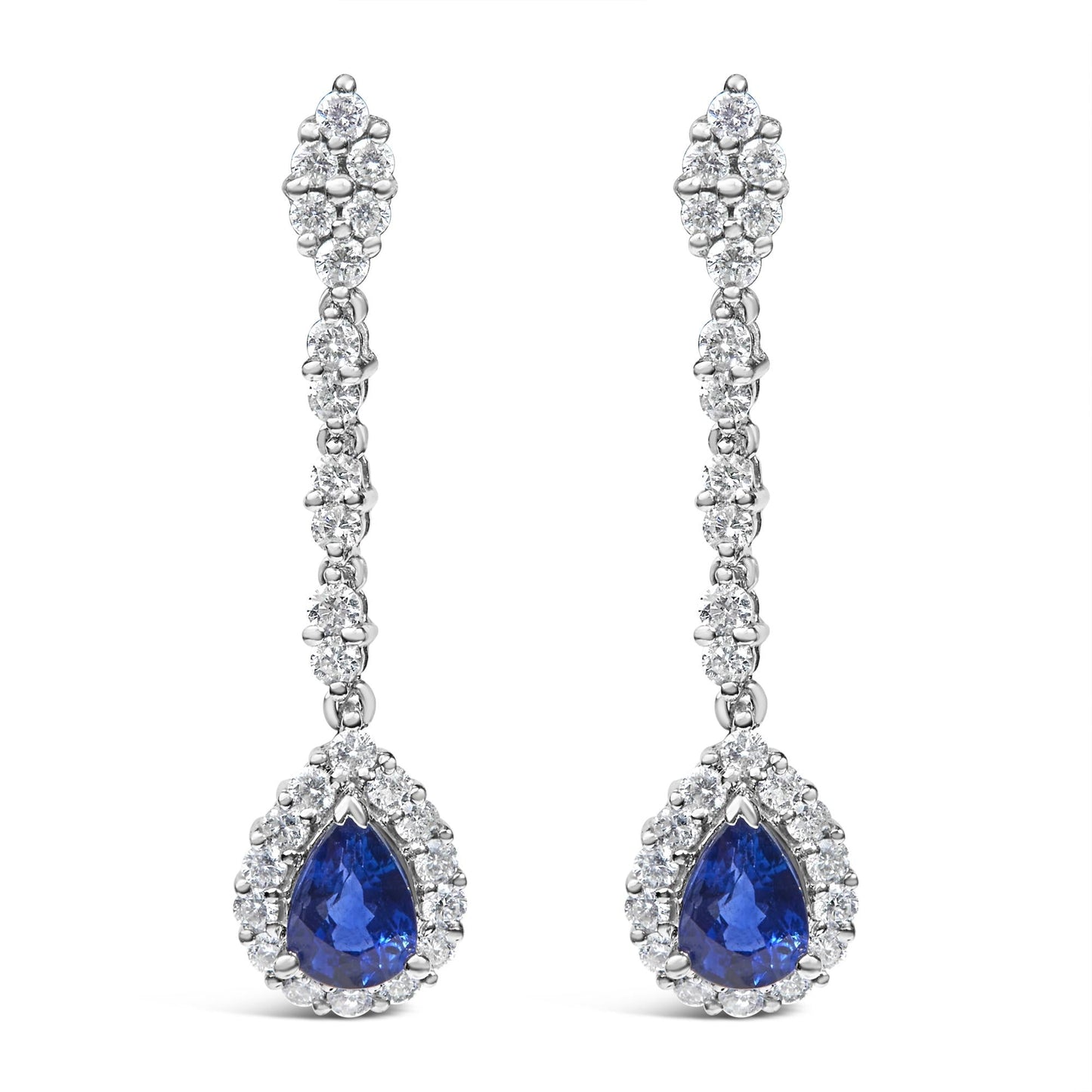 18K White Gold 1 3/5 Cttw Diamond and 7X5 MM Pear Shaped Blue Sapphire