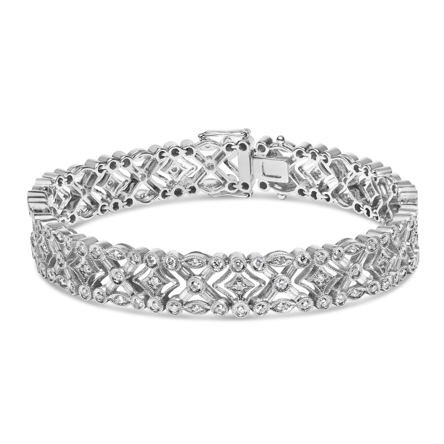 18K White Gold 3 3/4 Diamond Art Deco Vintage-Inspired Link Bracelet