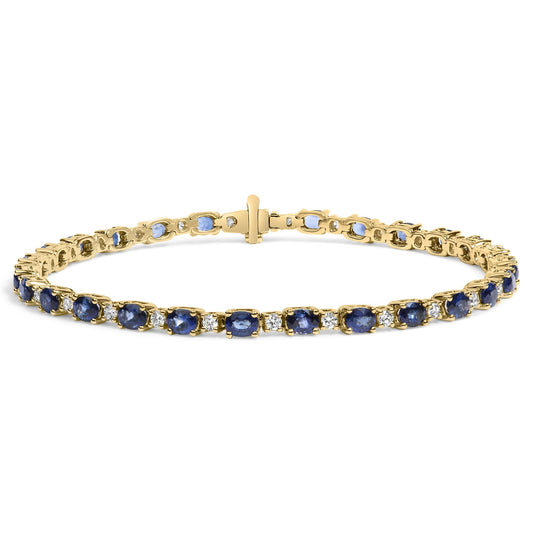 18K Yellow Gold 3/4 Cttw Diamond and 5 1/3 Cttw Oval Blue Sapphire  Bracelet