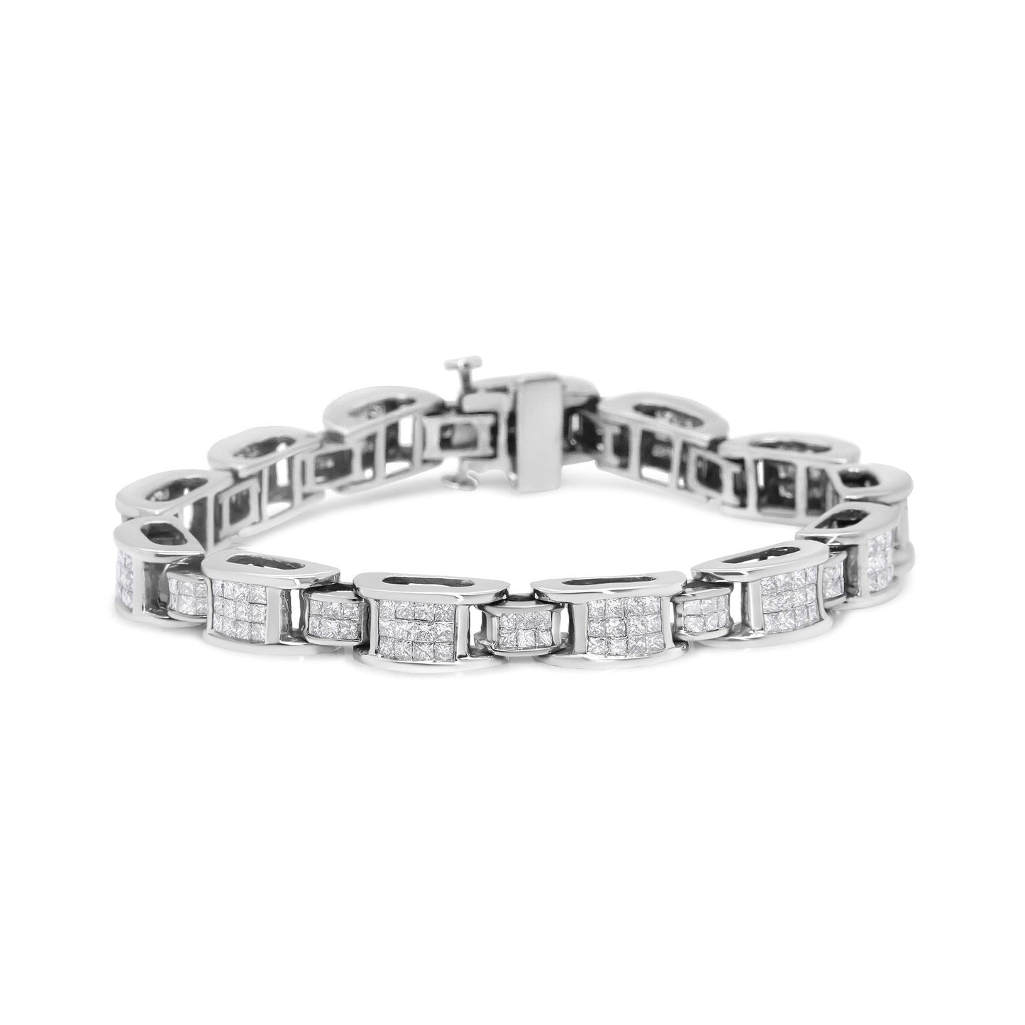14K White Gold 5.0 Cttw Princess Cut Diamond  Shaped Links Tennis Bracelet