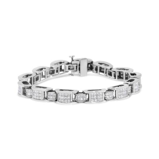 14K White Gold 5.0 Cttw Princess Cut Diamond  Shaped Links Tennis Bracelet
