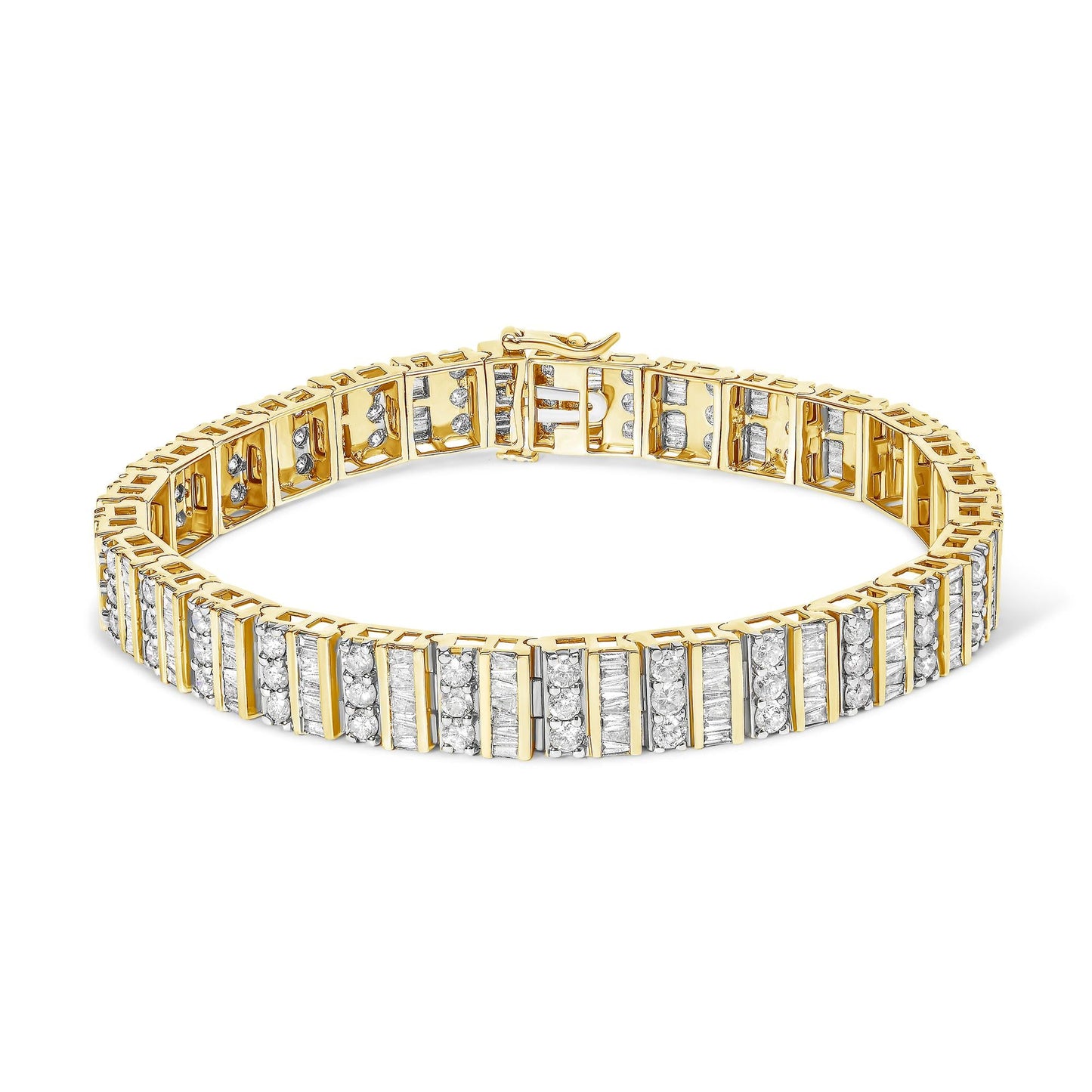 14K Yellow Gold Round and Baguette-Cut Diamond Bracelet