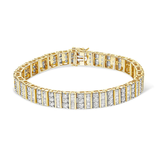 14K Yellow Gold Round and Baguette-Cut Diamond Bracelet