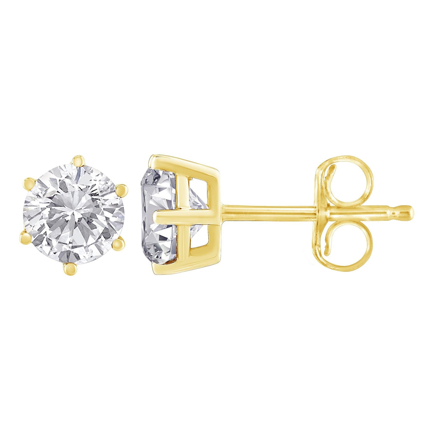 18K Yellow Gold 1-1/2 Cttw Round Brilliant Diamond Classic 6-Prong  Earrings