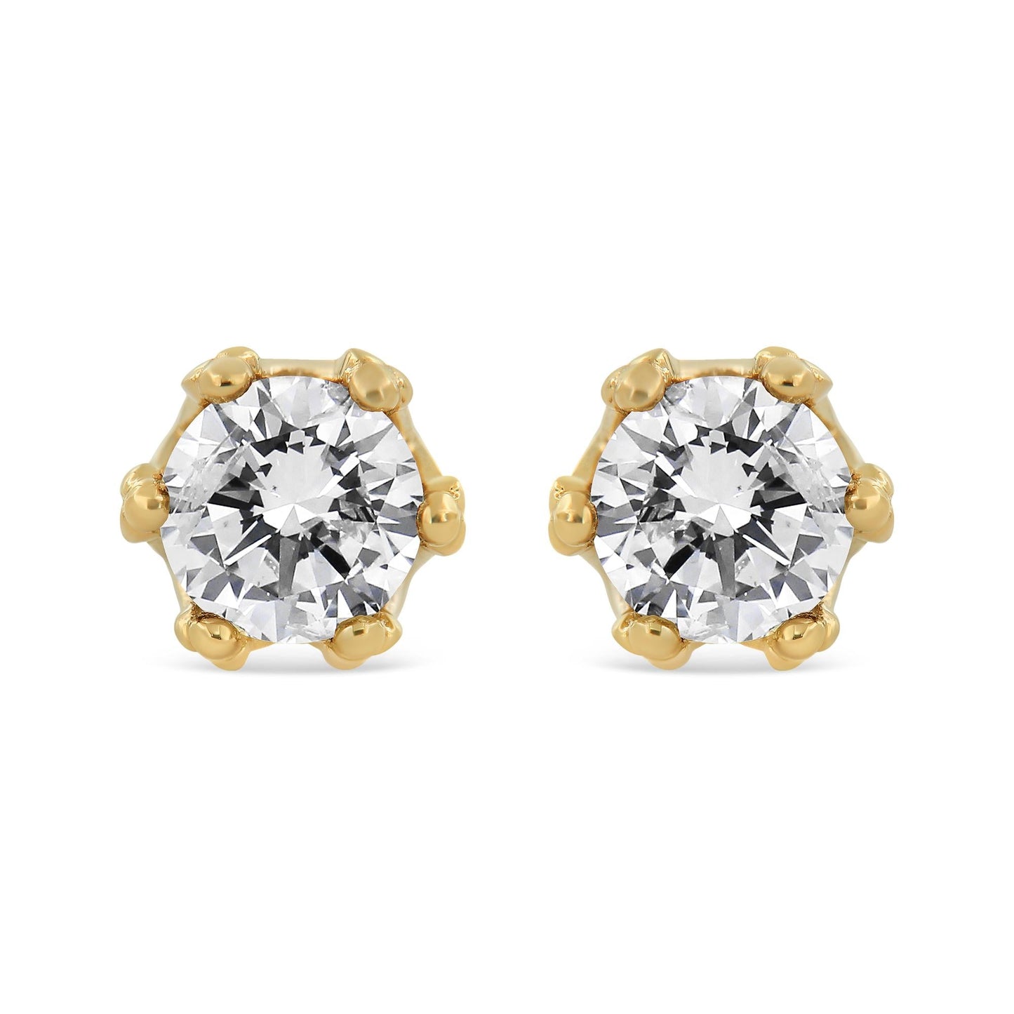 14K Yellow Gold 2.0 Cttw Round Diamond Crown Stud Earrings
