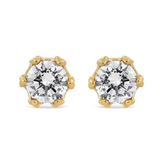 14K Yellow Gold 2.0 Cttw Round Diamond Crown Stud Earrings