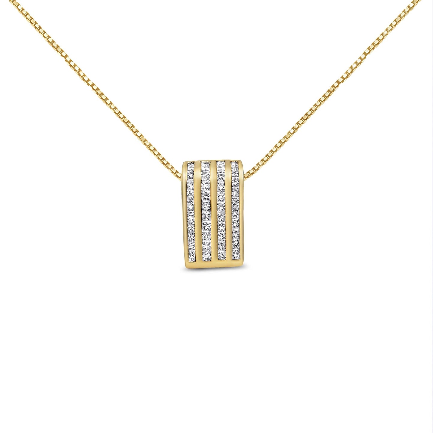 14K Yellow Gold 2 1/3 Cttw Princess Cut Diamond Block Pendant Necklace