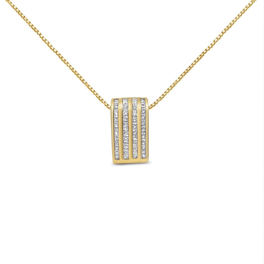 14K Yellow Gold 2 1/3 Cttw Princess Cut Diamond Block Pendant Necklace