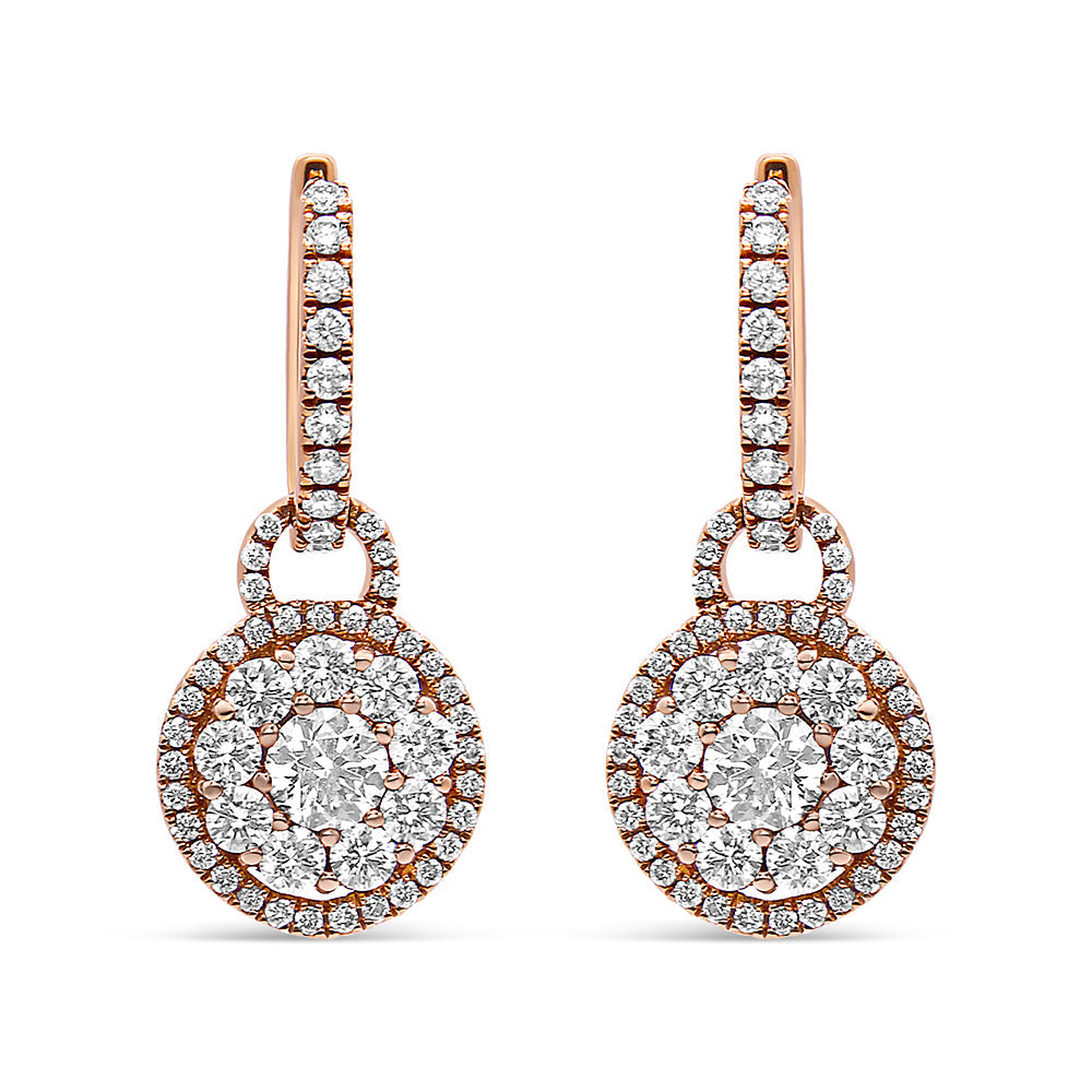 18K Rose Gold 1 1/2 Cttw Round Shaped Diamond Composite Leverback Earrings
