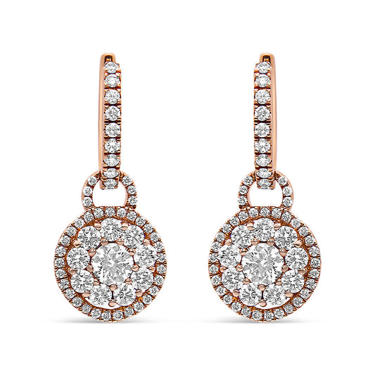 18K Rose Gold 1 1/2 Cttw Round Shaped Diamond Composite Leverback Earrings