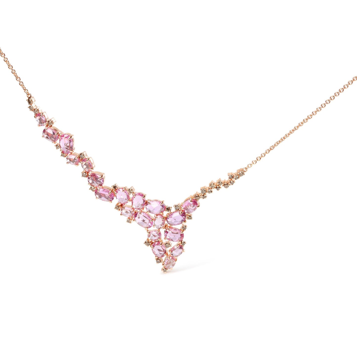18K Rose Gold 1/2 Cttw Brown Diamond and Multi-Size Oval Pink Sapphire  Necklace