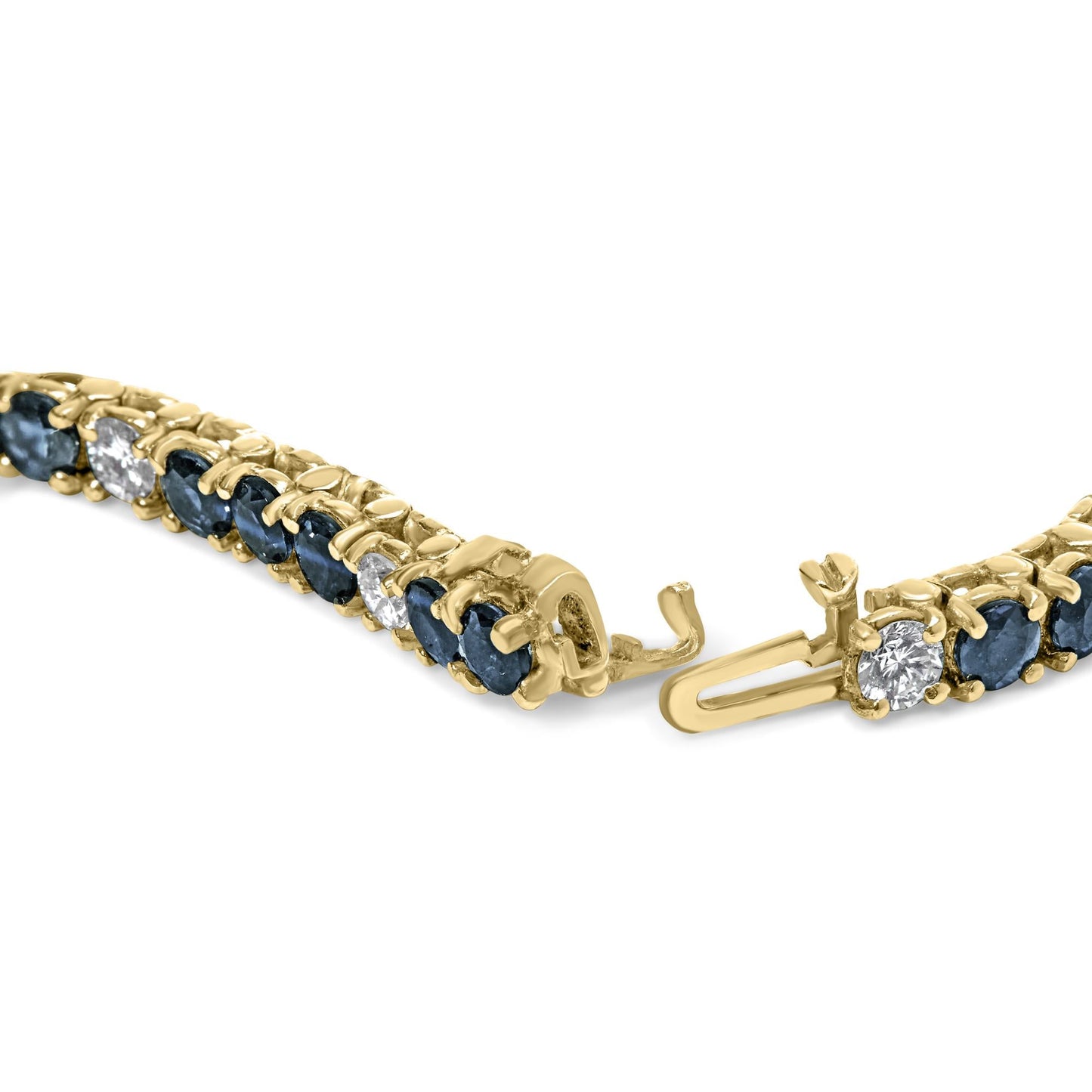 18K Yellow Gold Alternating 1 1/5 Cttw Diamond  Blue Sapphire Tennis Bracelet 7