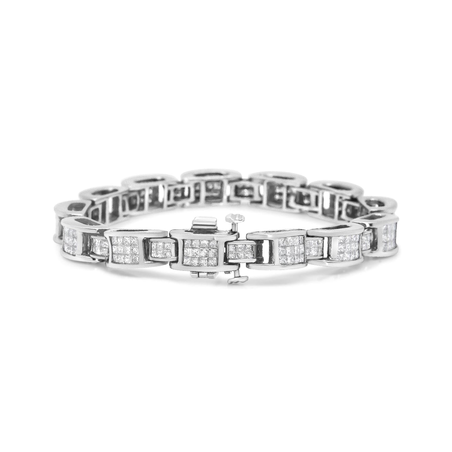 14K White Gold 5.0 Cttw Princess Cut Diamond  Shaped Links Tennis Bracelet