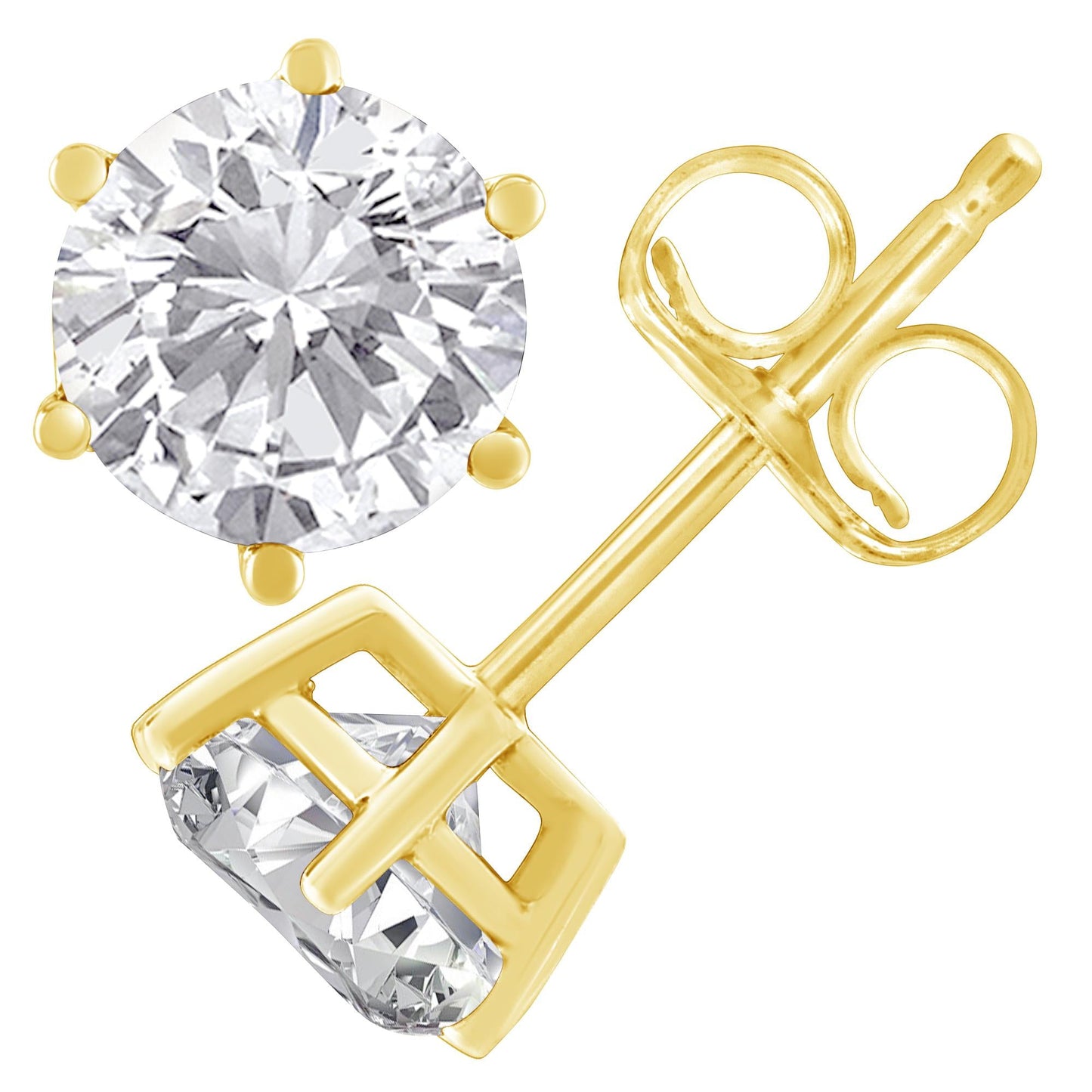18K Yellow Gold 1-1/2 Cttw Round Brilliant Diamond Classic 6-Prong  Earrings