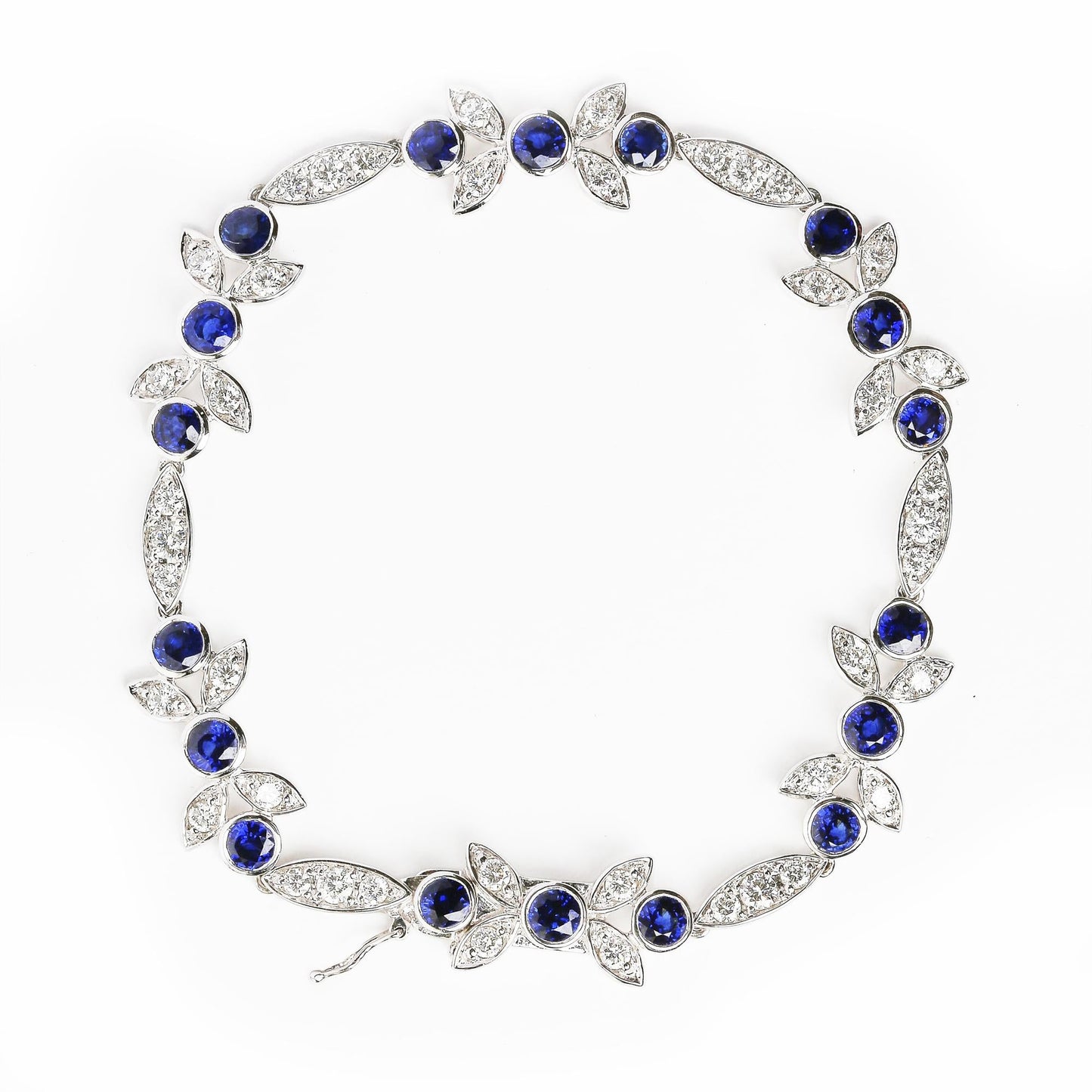 18K White Gold 1 3/4 Cttw Diamond Round Blue Sapphire Gemstone  Bracelet