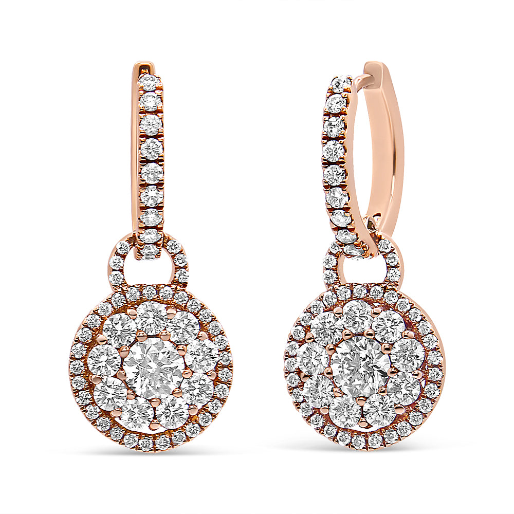 18K Rose Gold 1 1/2 Cttw Round Shaped Diamond Composite Leverback Earrings