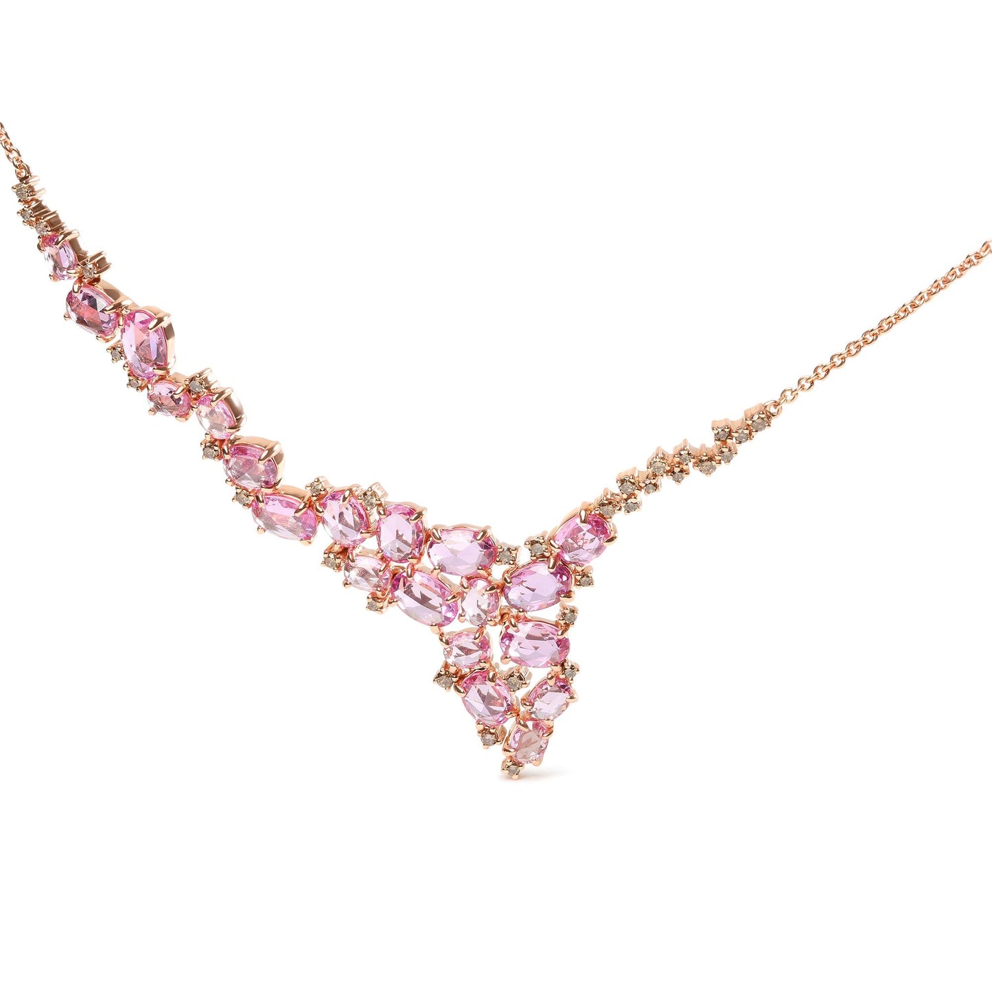 18K Rose Gold 1/2 Cttw Brown Diamond and Multi-Size Oval Pink Sapphire  Necklace