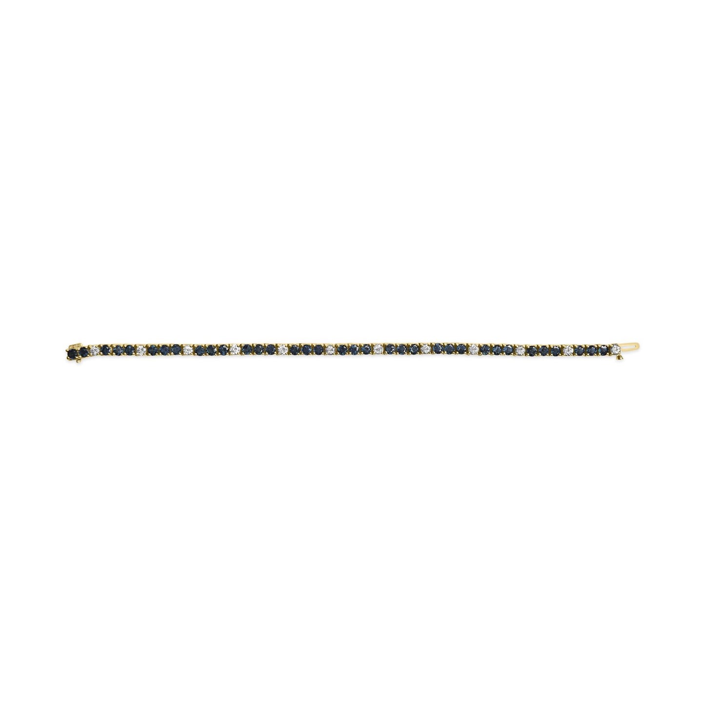 18K Yellow Gold Alternating 1 1/5 Cttw Diamond  Blue Sapphire Tennis Bracelet 7
