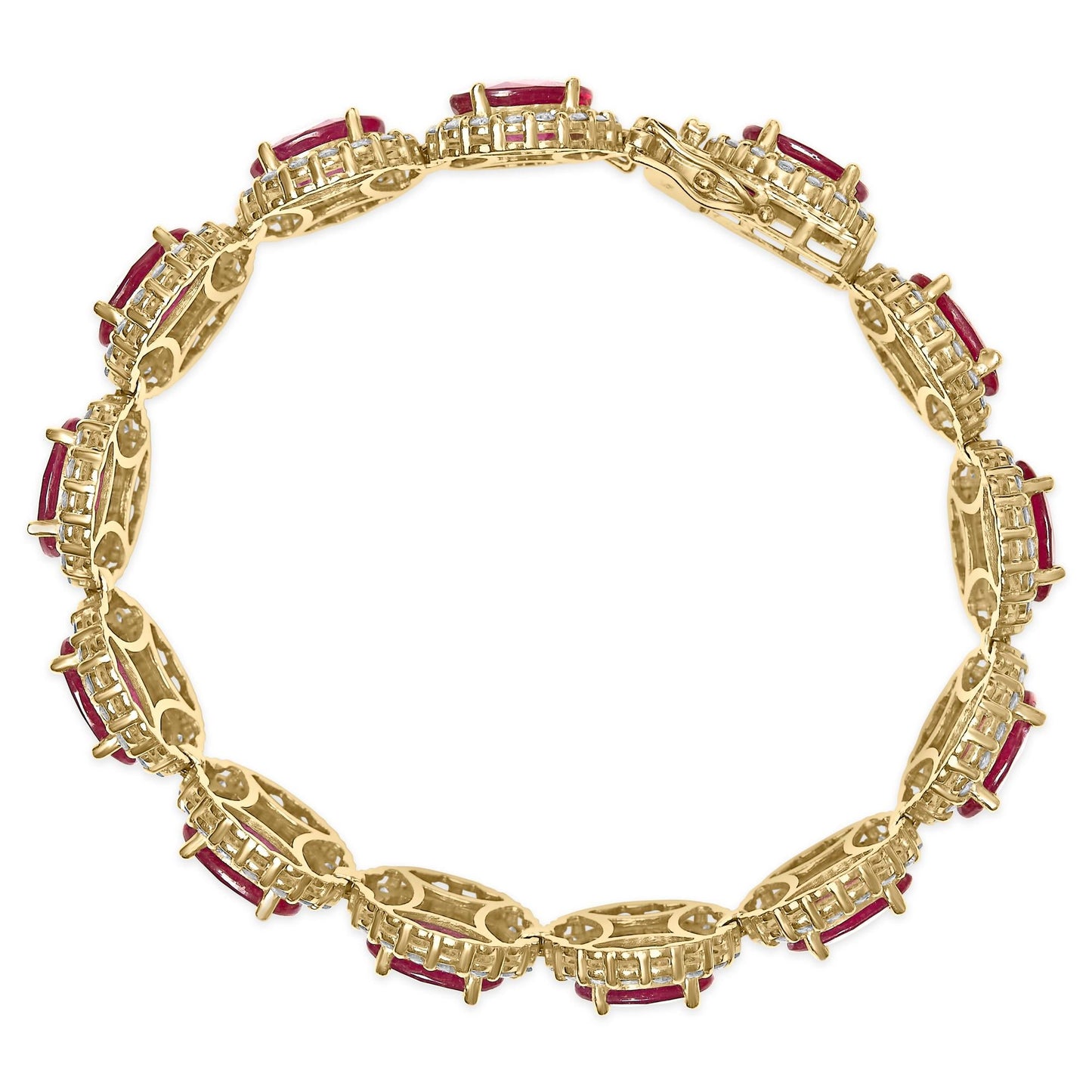 14K Yellow Gold 6 2/5 Cttw Diamond and 34.0 Cttw Oval Red Ruby Bracelet