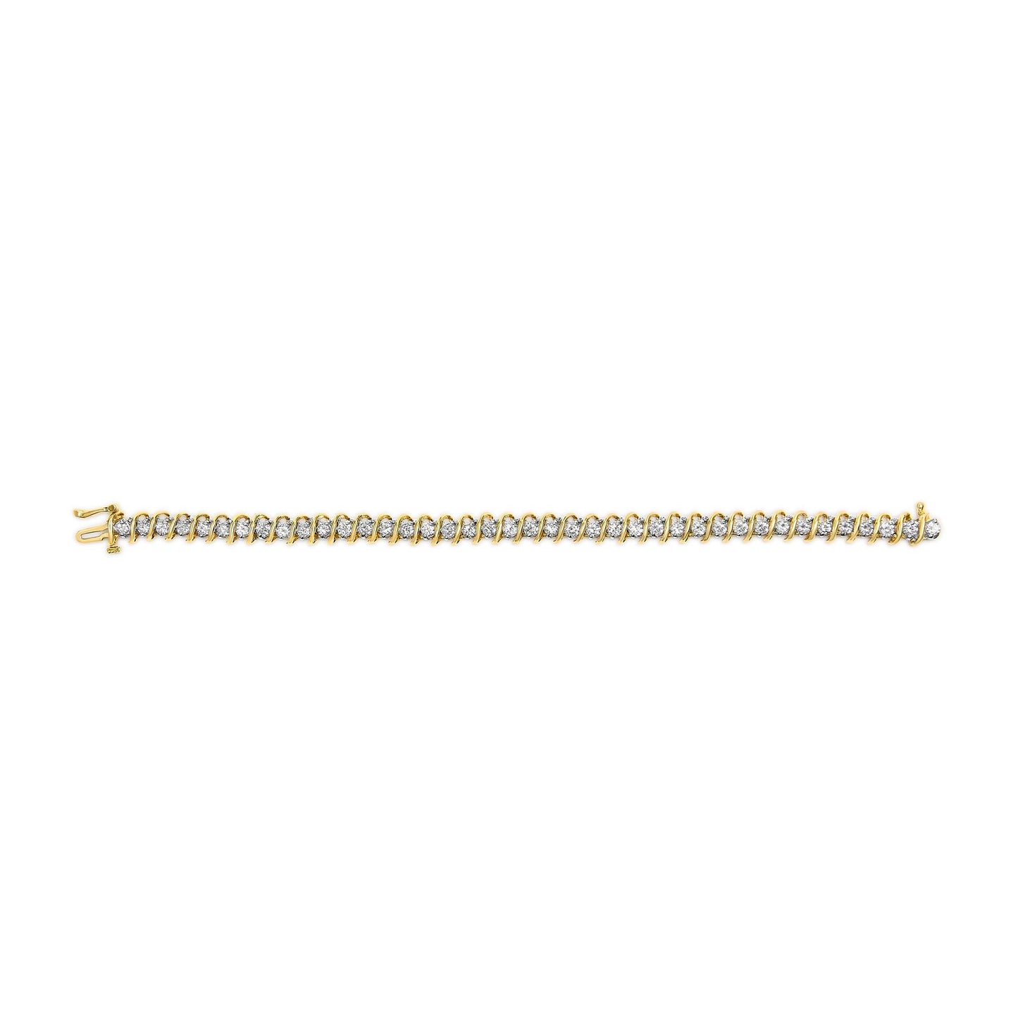 18K Yellow Gold 4.0 Cttw Round-Cut Diamond S-Link 7" Inch Tennis Bracelet