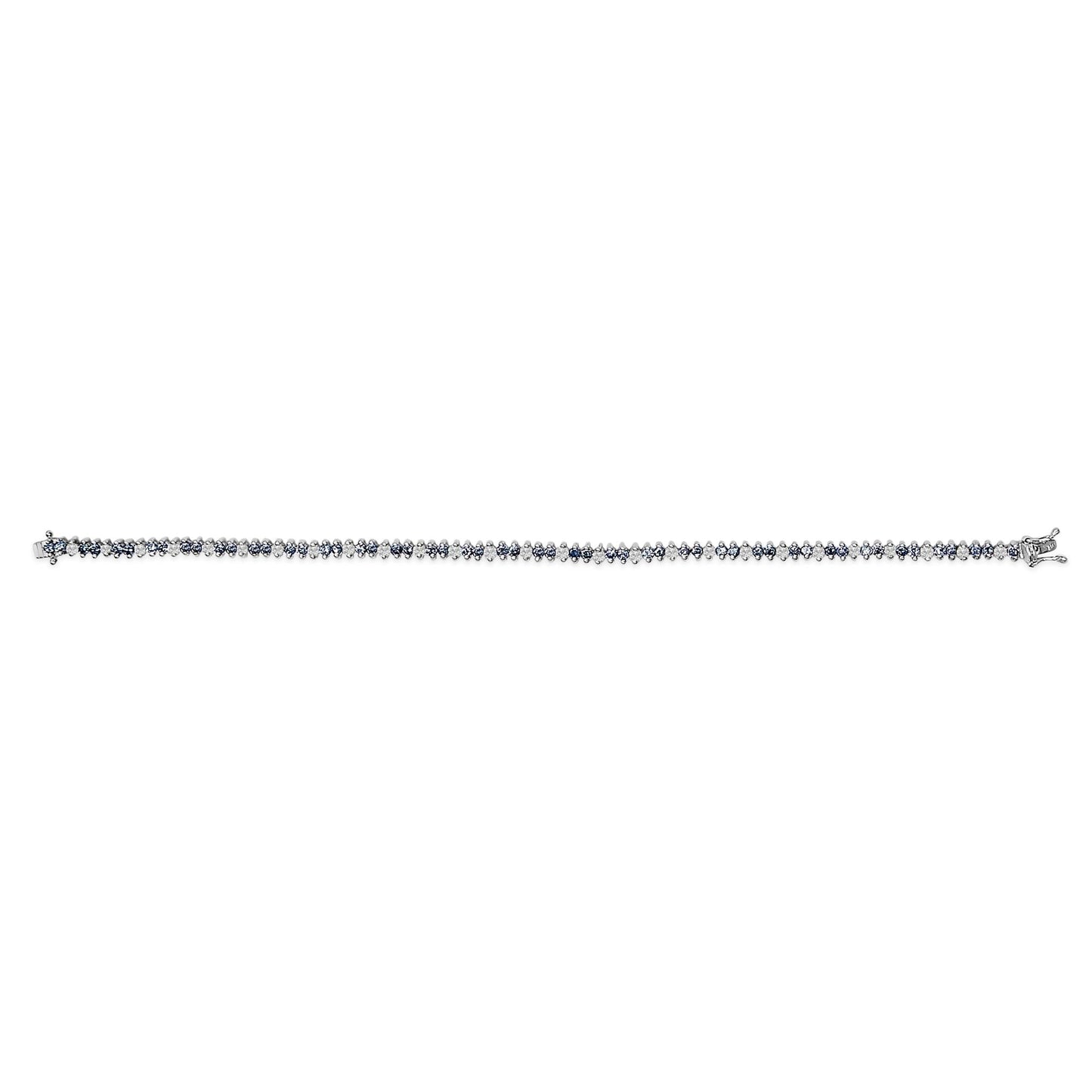 14K White Gold Round-Cut White and Blue Diamond Fashion Bracelet