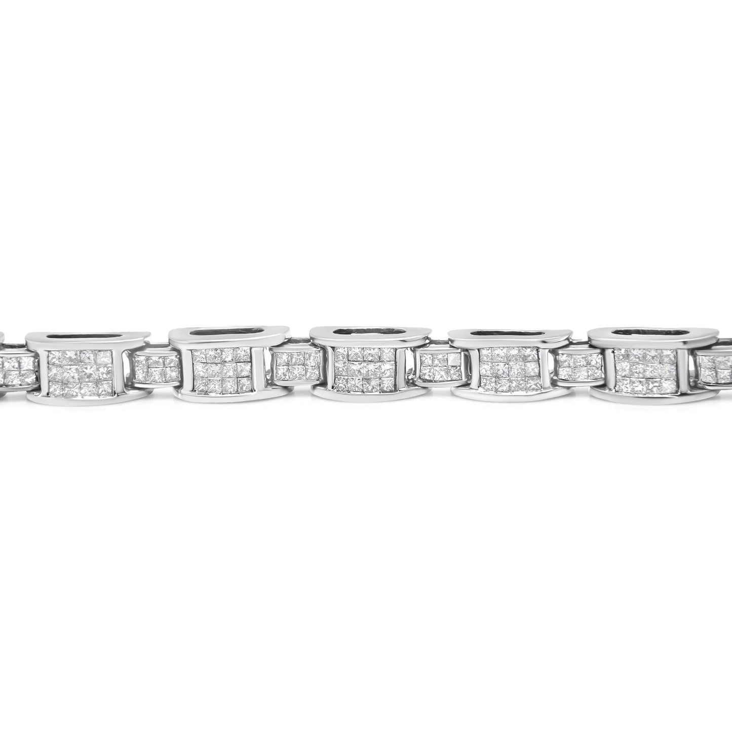 14K White Gold 5.0 Cttw Princess Cut Diamond  Shaped Links Tennis Bracelet