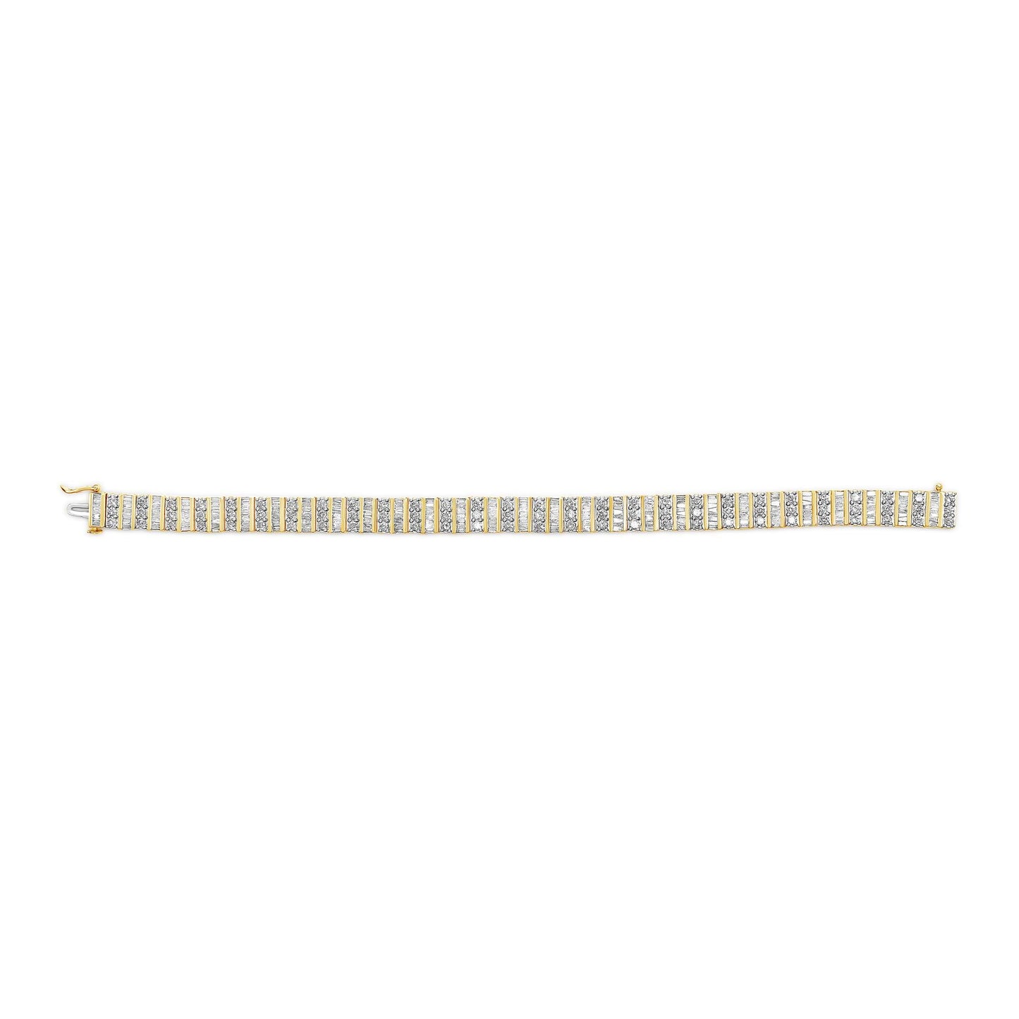 14K Yellow Gold Round and Baguette-Cut Diamond Bracelet