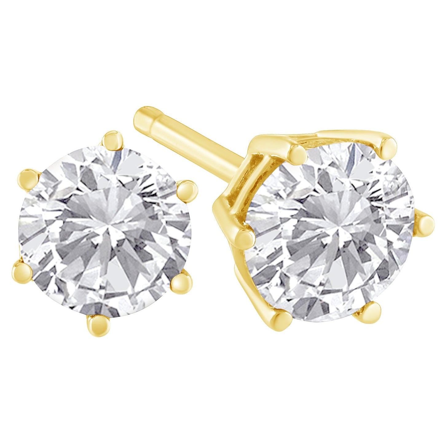 18K Yellow Gold 1-1/2 Cttw Round Brilliant Diamond Classic 6-Prong  Earrings