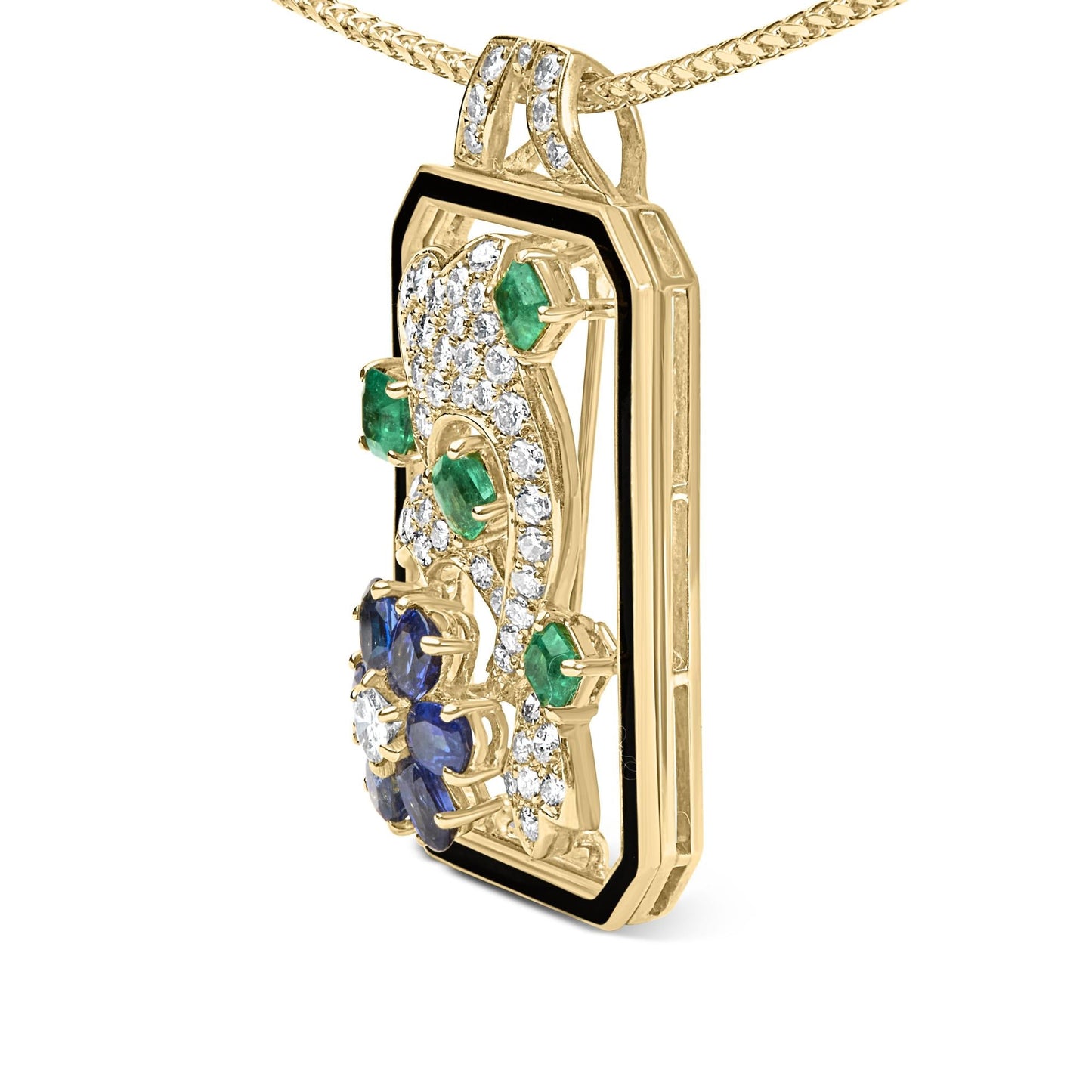 18K Yellow Gold 2 1/3 Cttw Diamond, Sapphire, and Emerald Dog Tag