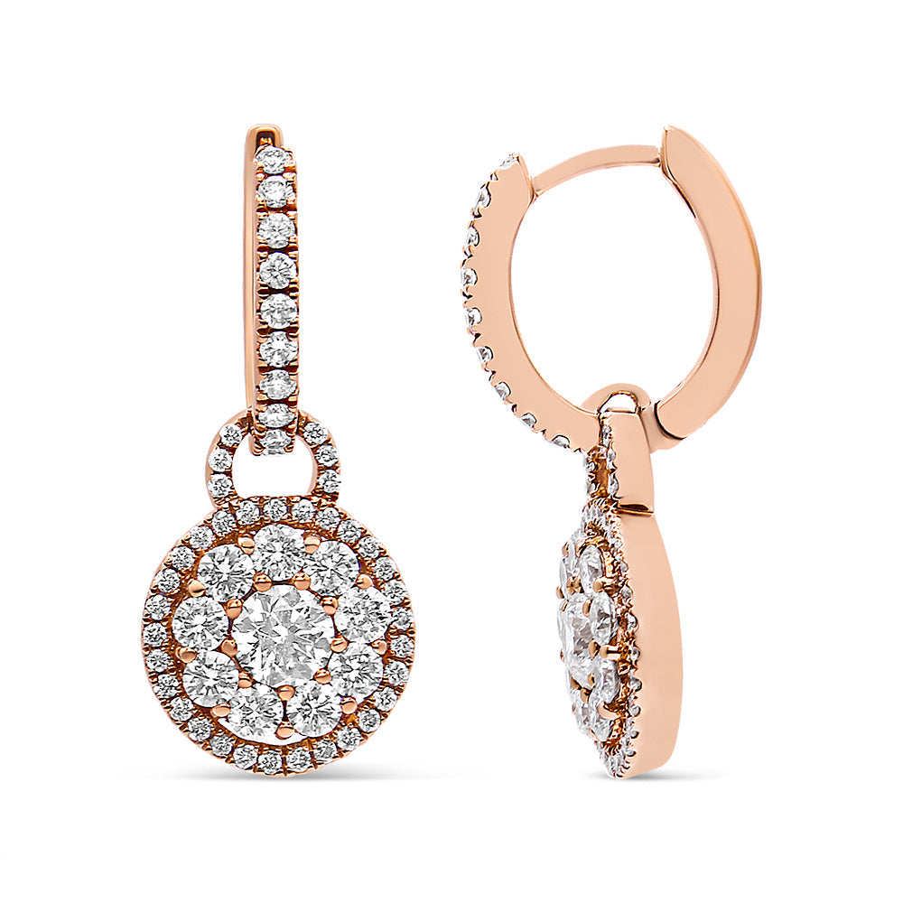 18K Rose Gold 1 1/2 Cttw Round Shaped Diamond Composite Leverback Earrings