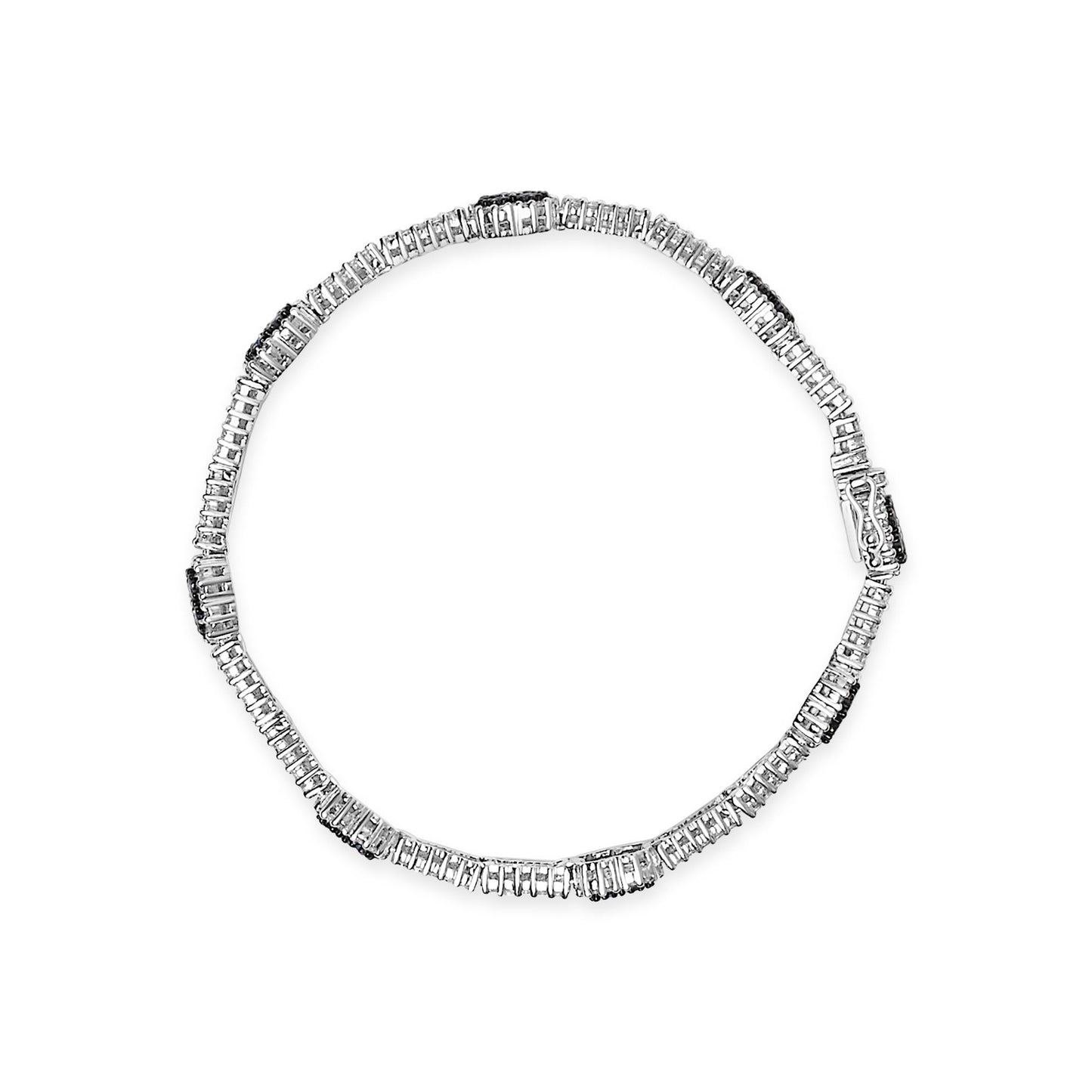 18K White Gold 2 3/4 Cttw Diamond 3x3MM Sapphire Double Row Bracelet 7"Inches
