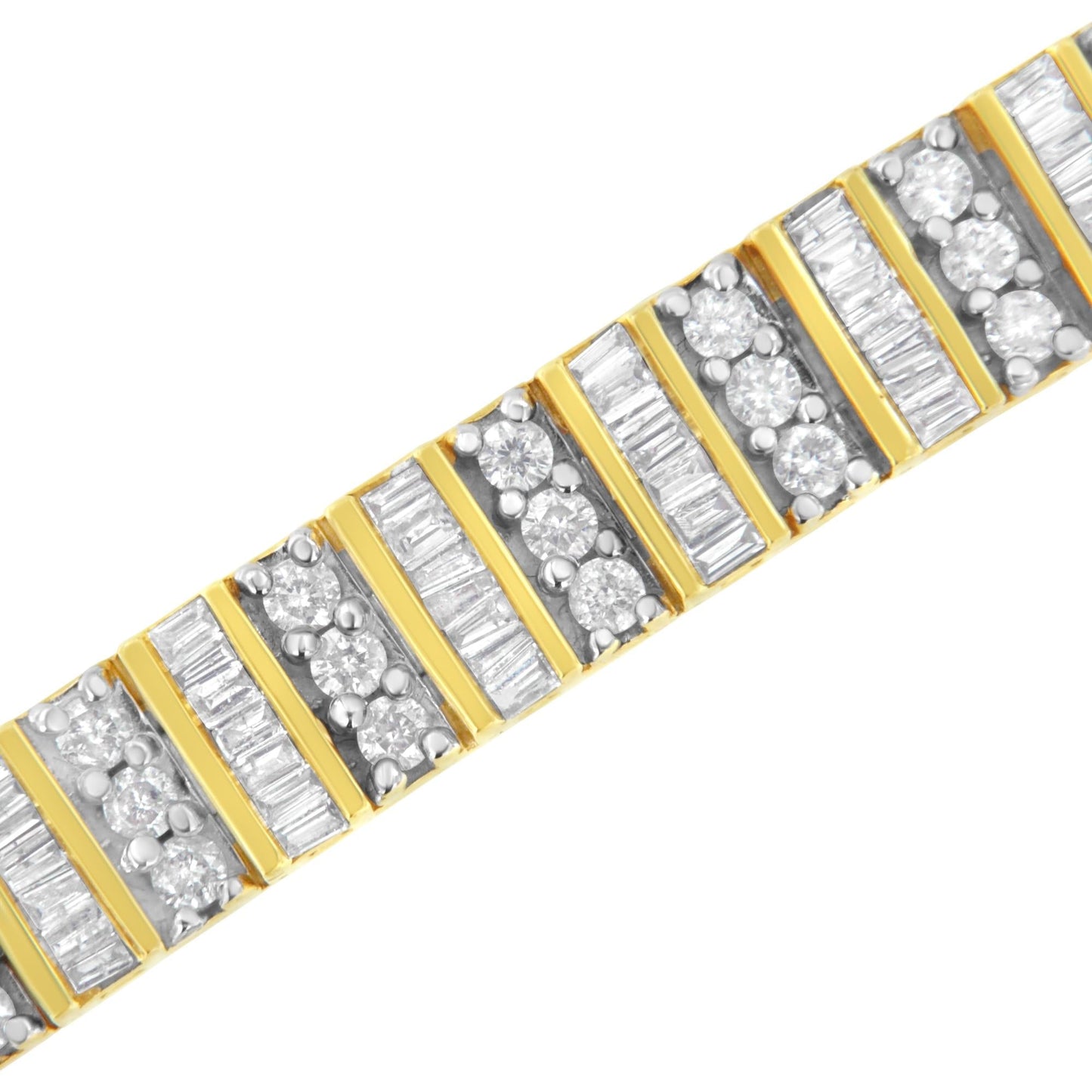 14K Yellow Gold Round and Baguette-Cut Diamond Bracelet