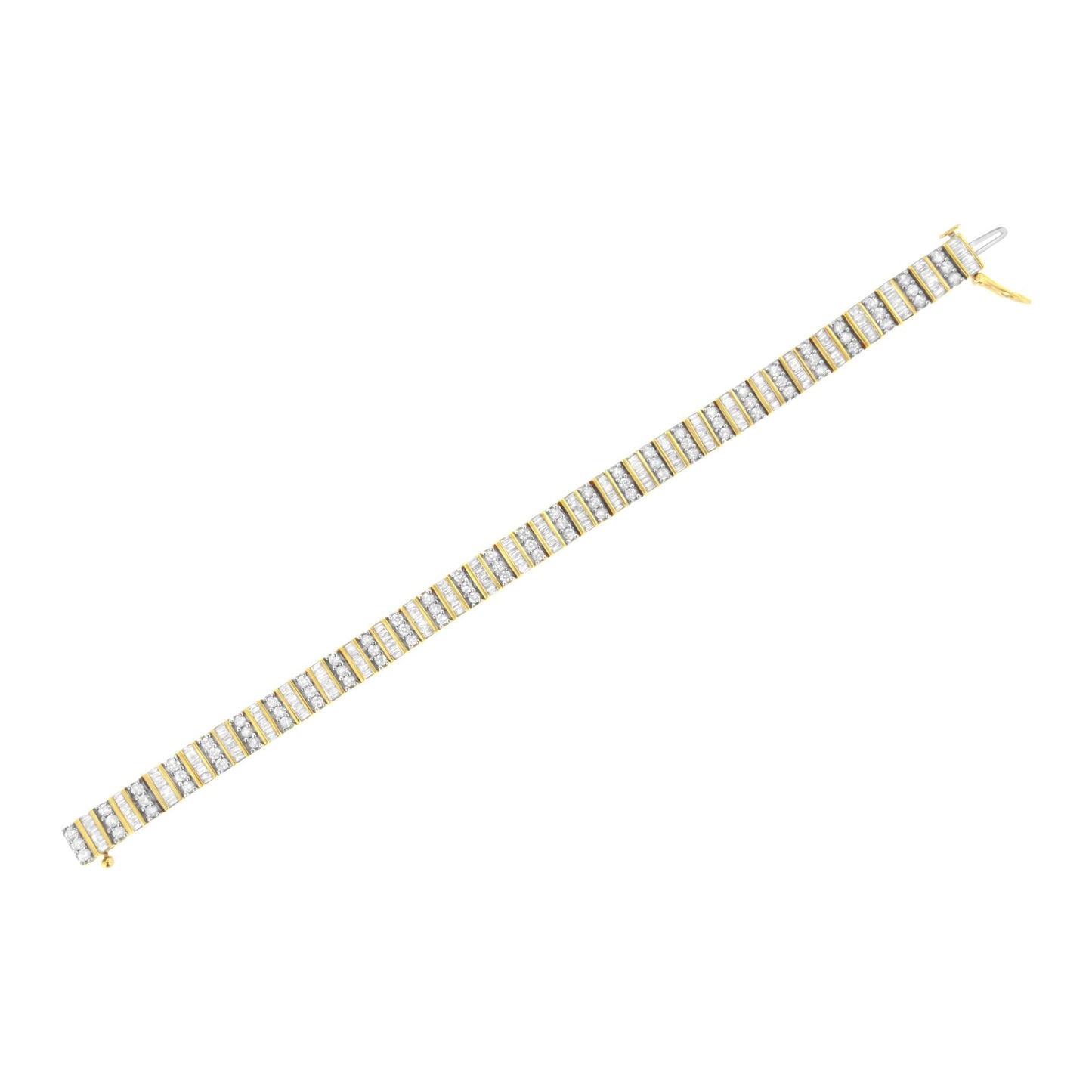 14K Yellow Gold Round and Baguette-Cut Diamond Bracelet