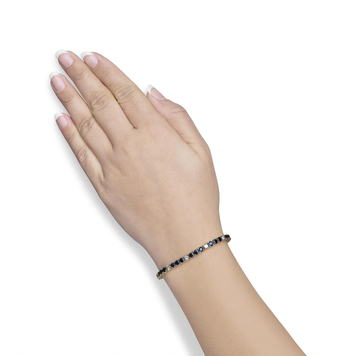 18K Yellow Gold Alternating 1 1/5 Cttw Diamond  Blue Sapphire Tennis Bracelet 7