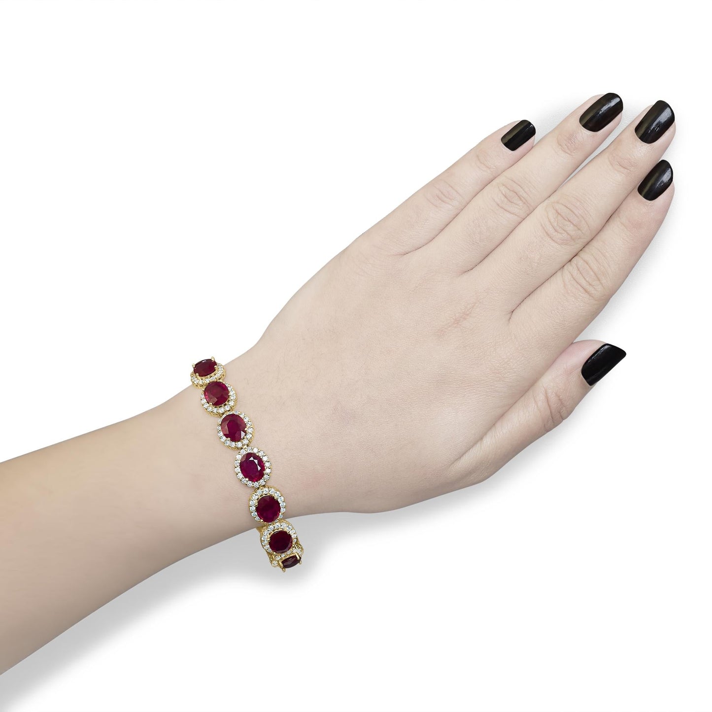 14K Yellow Gold 6 2/5 Cttw Diamond and 34.0 Cttw Oval Red Ruby Bracelet