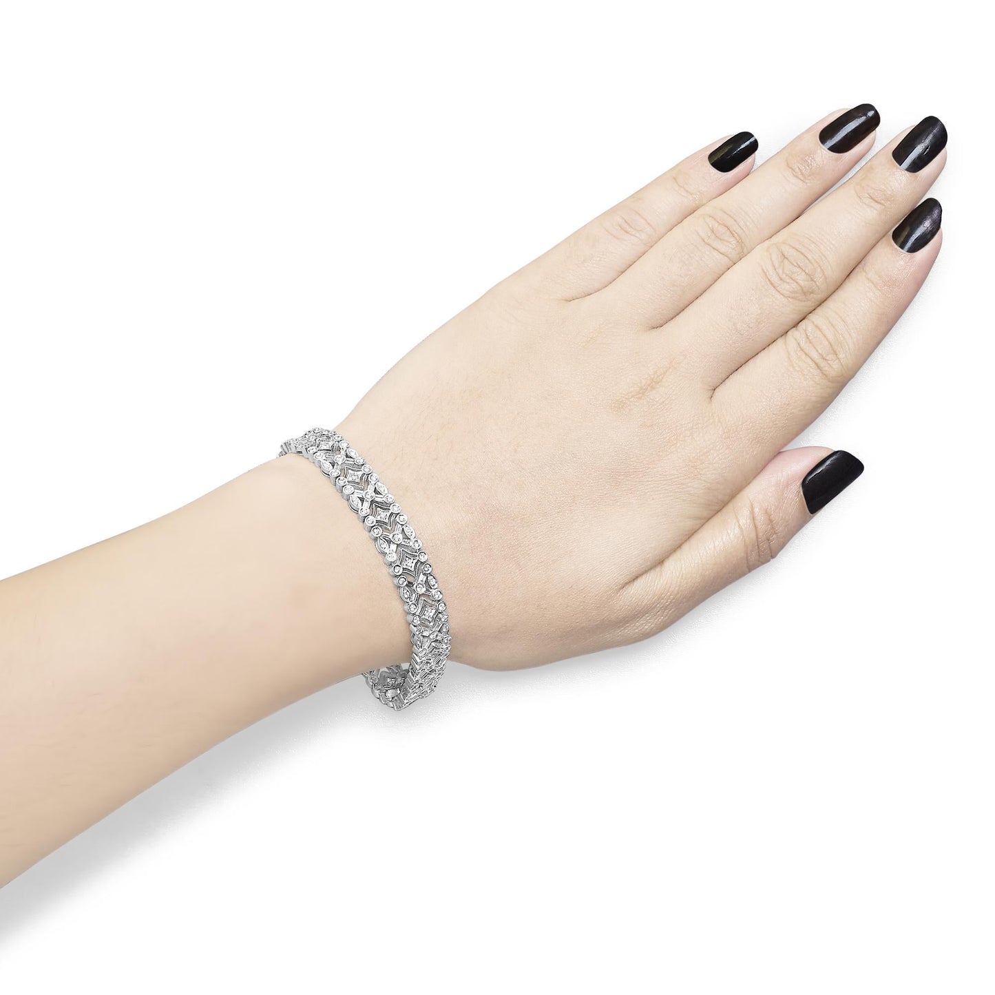 18K White Gold 3 3/4 Diamond Art Deco Vintage-Inspired Link Bracelet