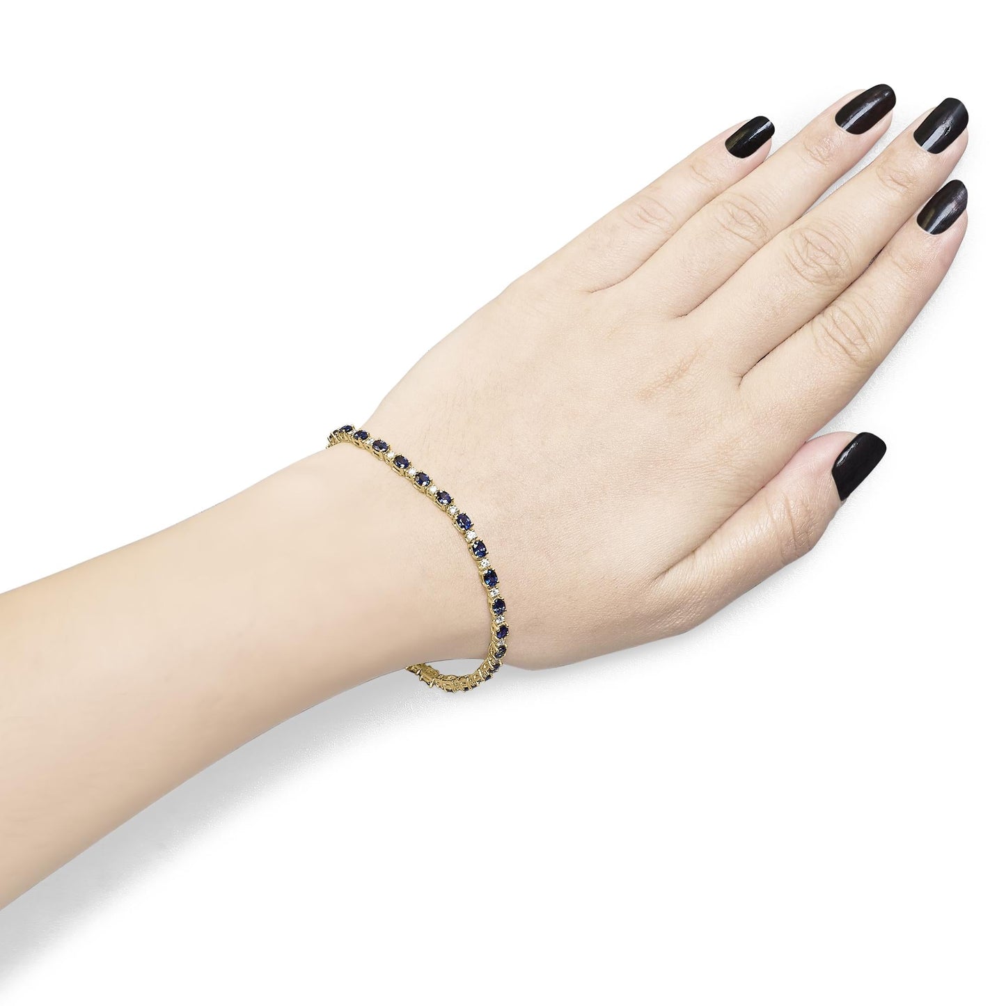 18K Yellow Gold 3/4 Cttw Diamond and 5 1/3 Cttw Oval Blue Sapphire  Bracelet