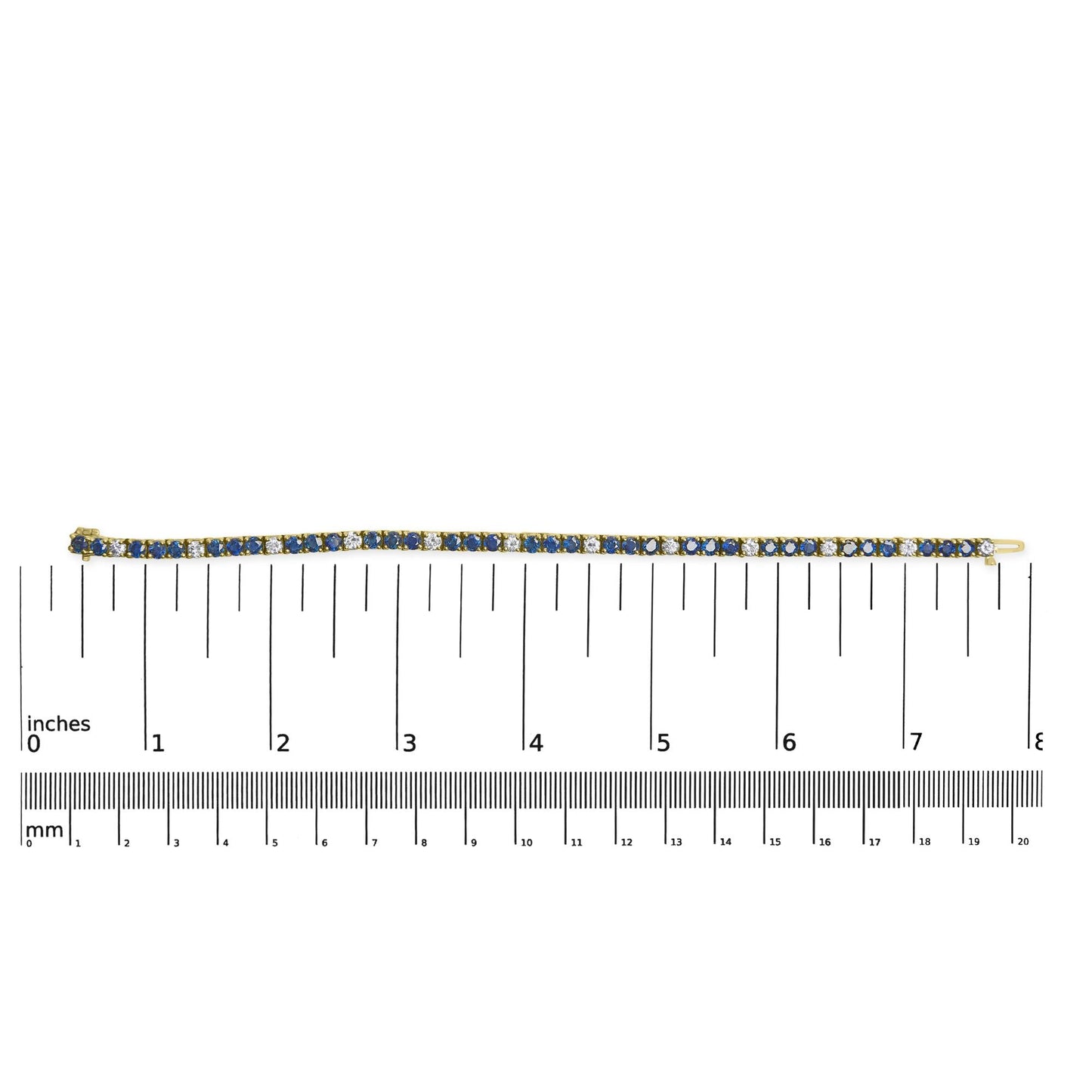 18K Yellow Gold Alternating 1 1/5 Cttw Diamond  Blue Sapphire Tennis Bracelet 7