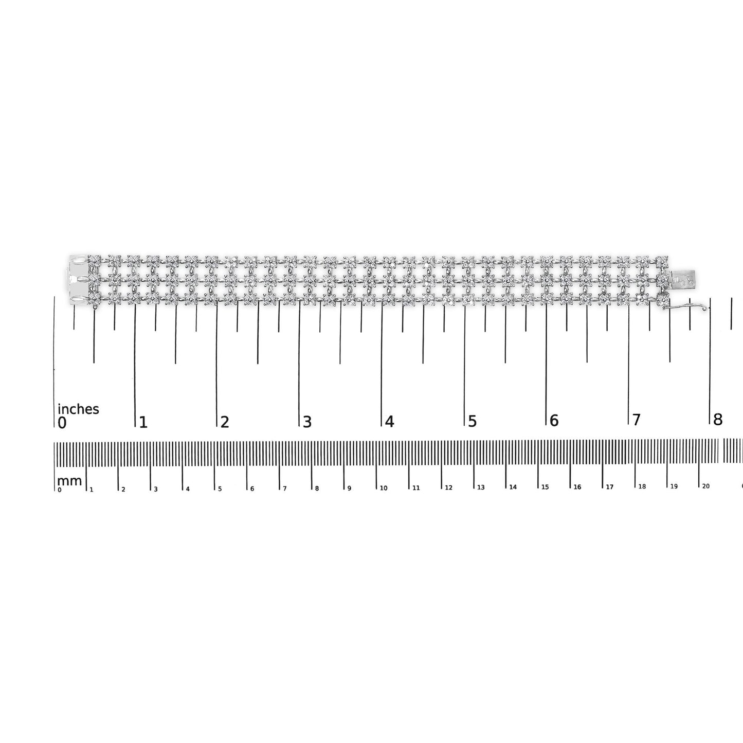 18K White Gold 7 1/2 Cttw Diamond 3 Row Floral Link Bracelet 7"Inches