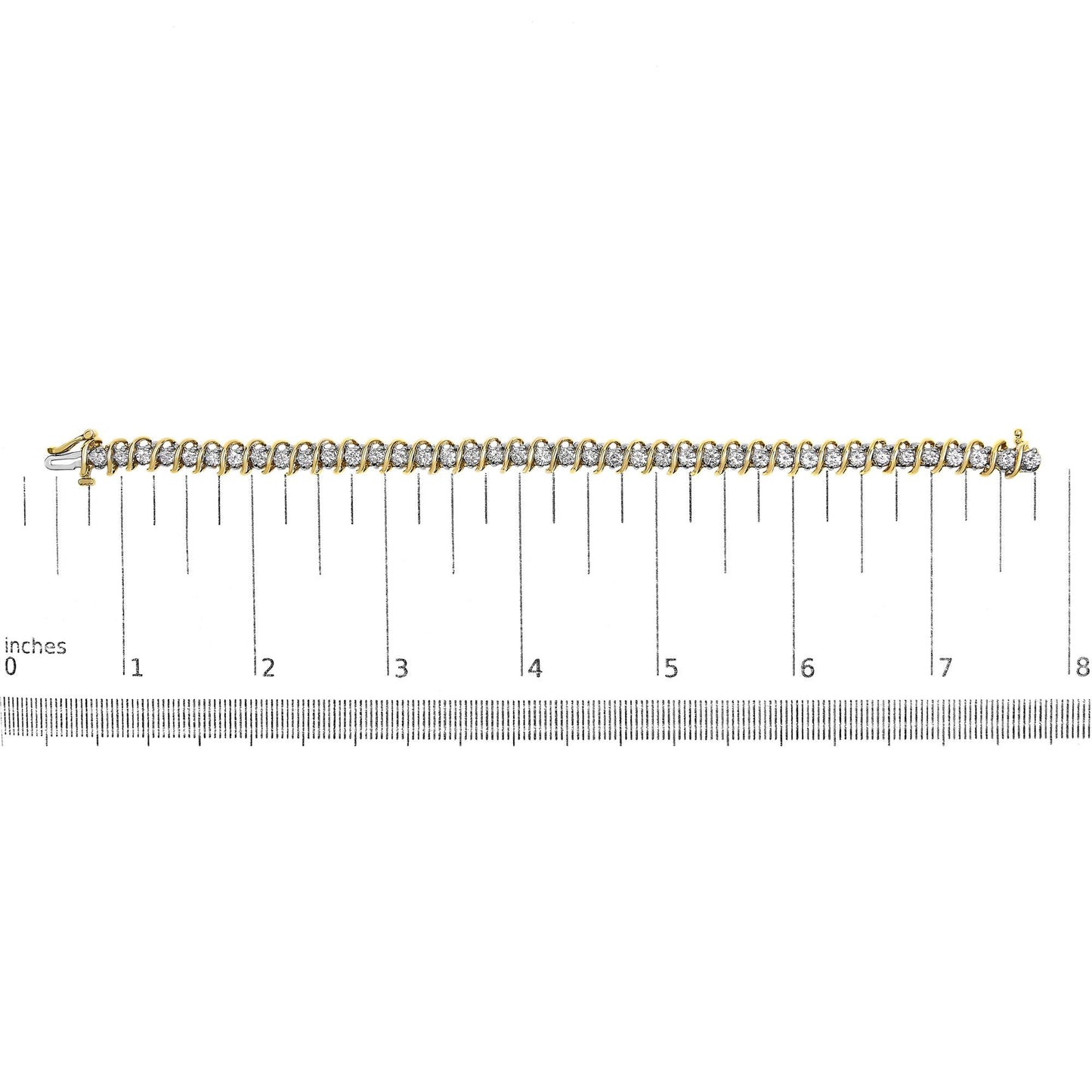 18K Yellow Gold 4.0 Cttw Round-Cut Diamond S-Link 7" Inch Tennis Bracelet