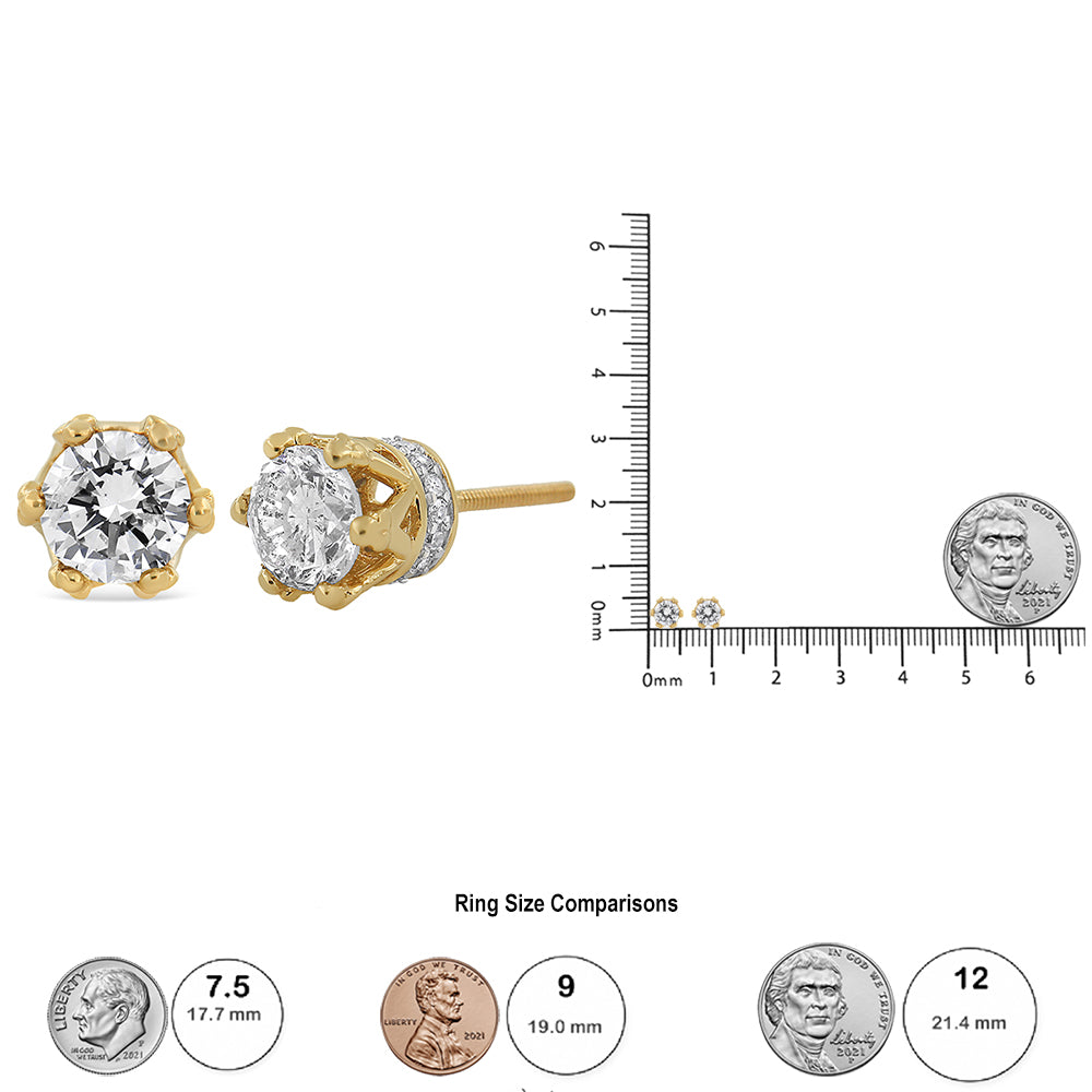 14K Yellow Gold 2.0 Cttw Round Diamond Crown Stud Earrings
