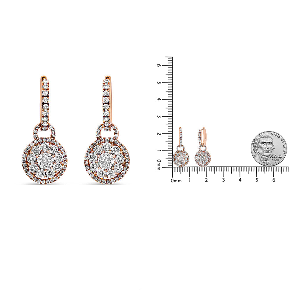 18K Rose Gold 1 1/2 Cttw Round Shaped Diamond Composite Leverback Earrings