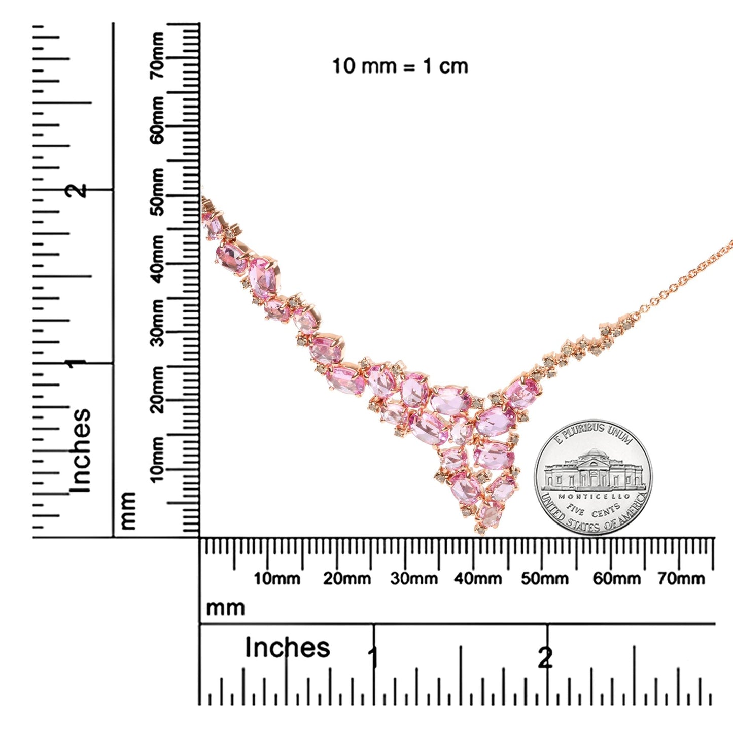 18K Rose Gold 1/2 Cttw Brown Diamond and Multi-Size Oval Pink Sapphire  Necklace
