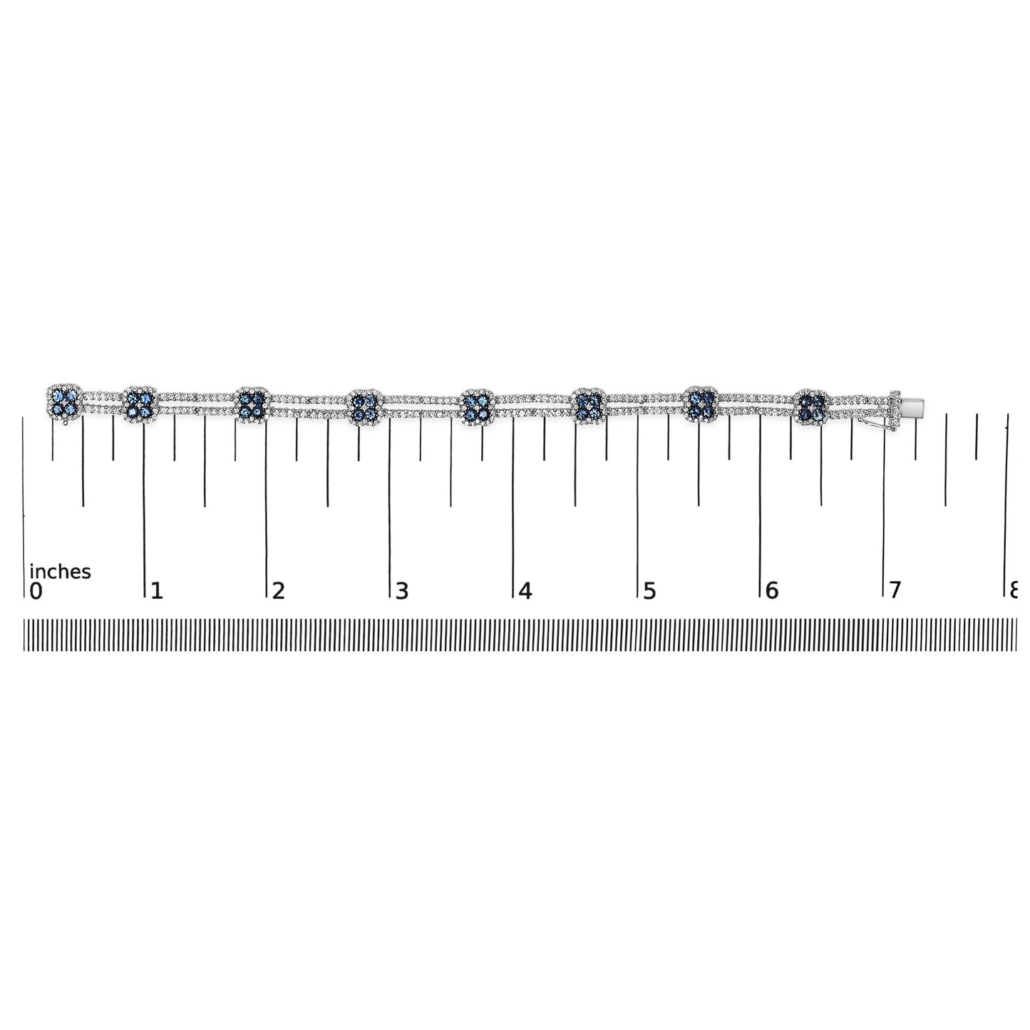 18K White Gold 2 3/4 Cttw Diamond 3x3MM Sapphire Double Row Bracelet 7"Inches